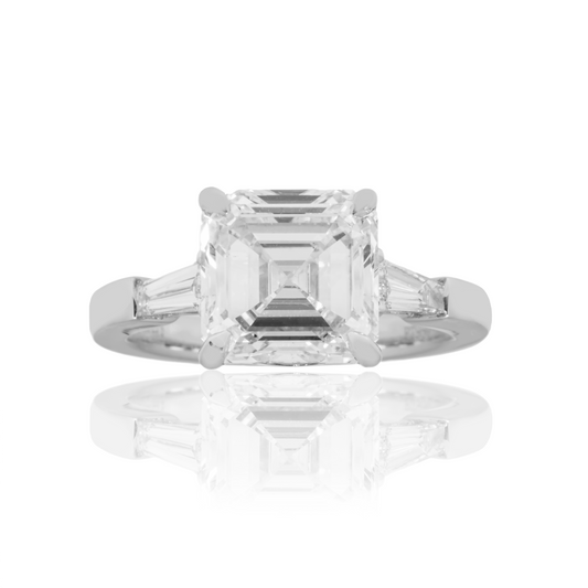 Platinum 4.09ct Asscher Cut Triple Diamond Engagement Ring 4.55ctw