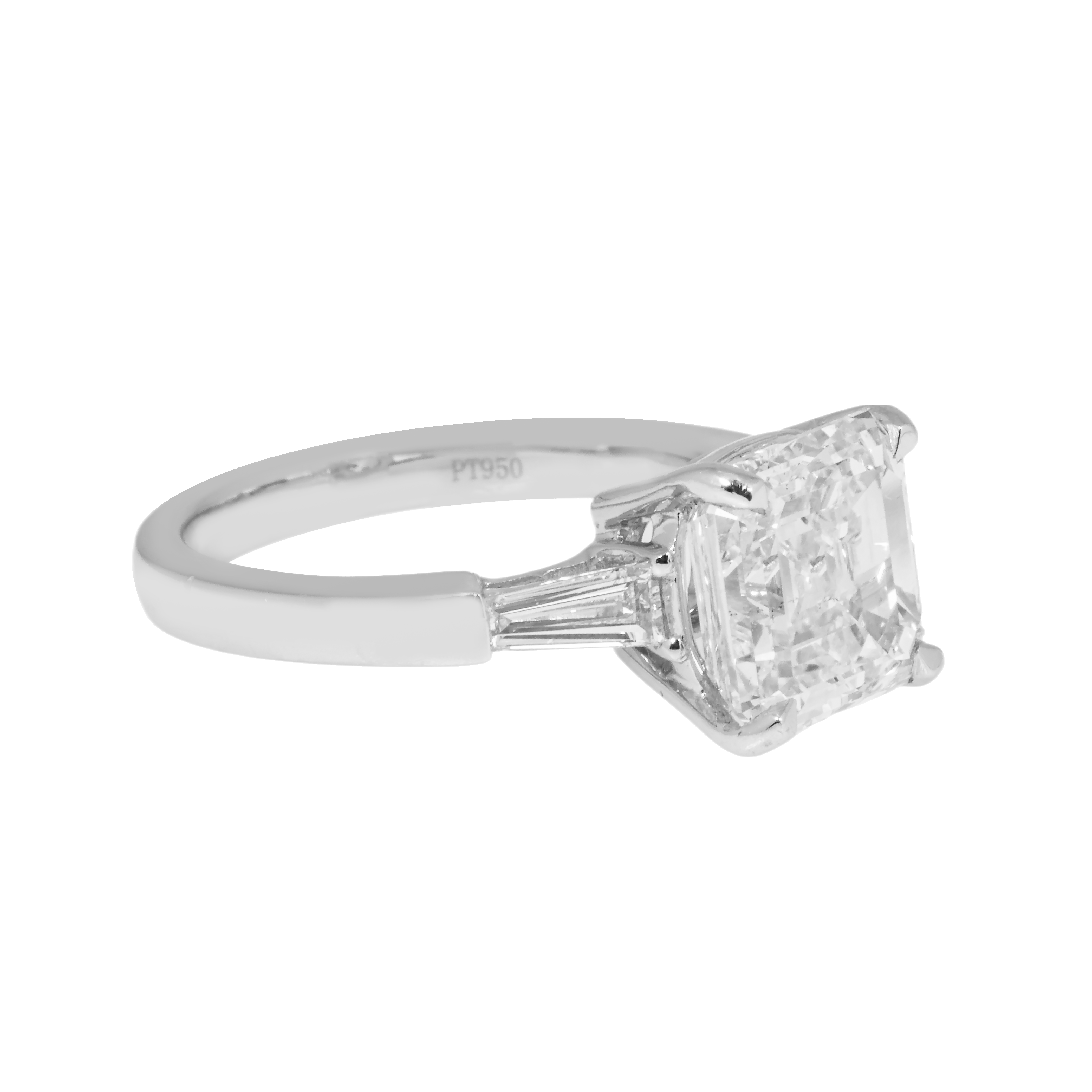 Platinum 4.09Ct Asscher Cut Triple Diamond Engagement Ring 4.55Ctw Bridal