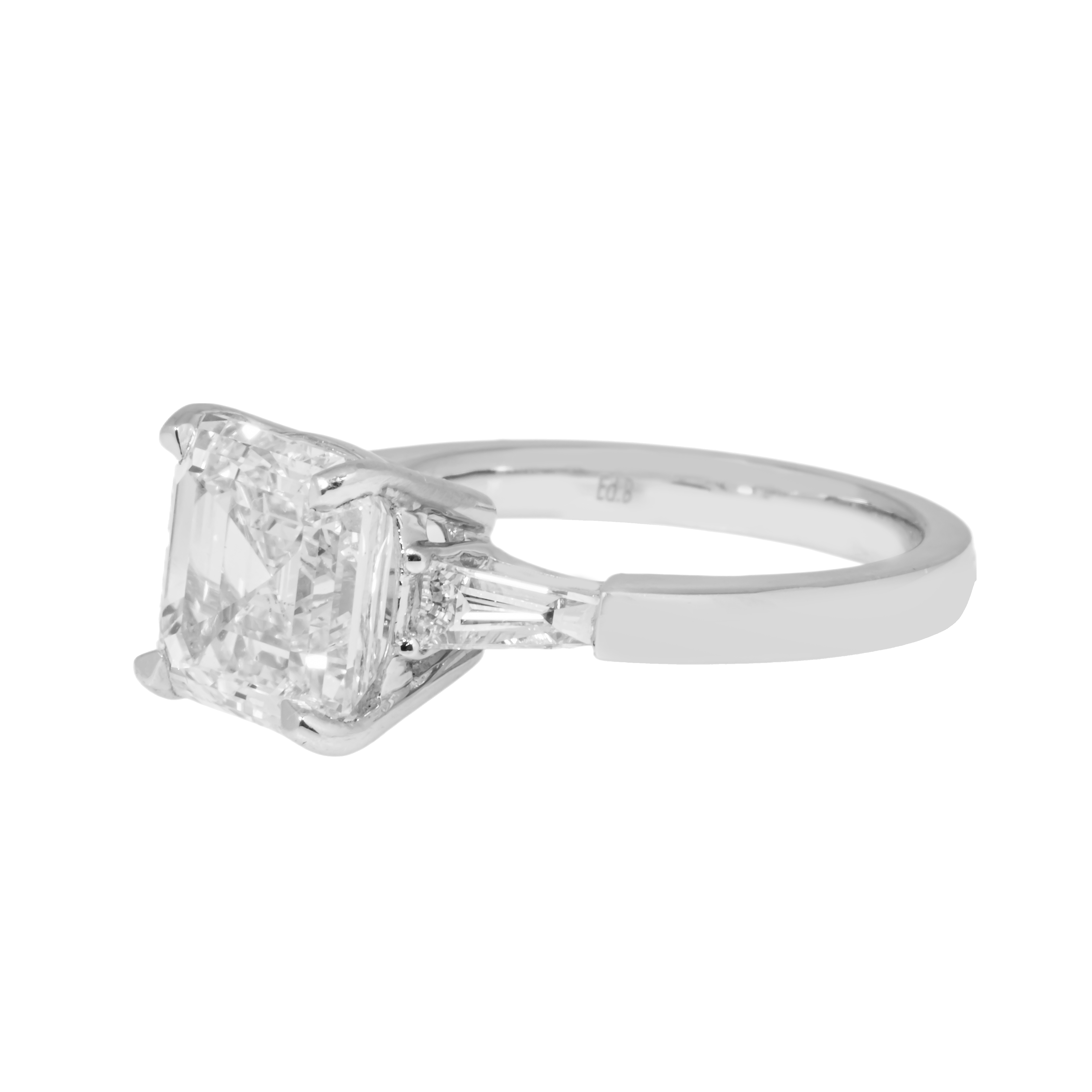 Platinum 4.09Ct Asscher Cut Triple Diamond Engagement Ring 4.55Ctw Bridal