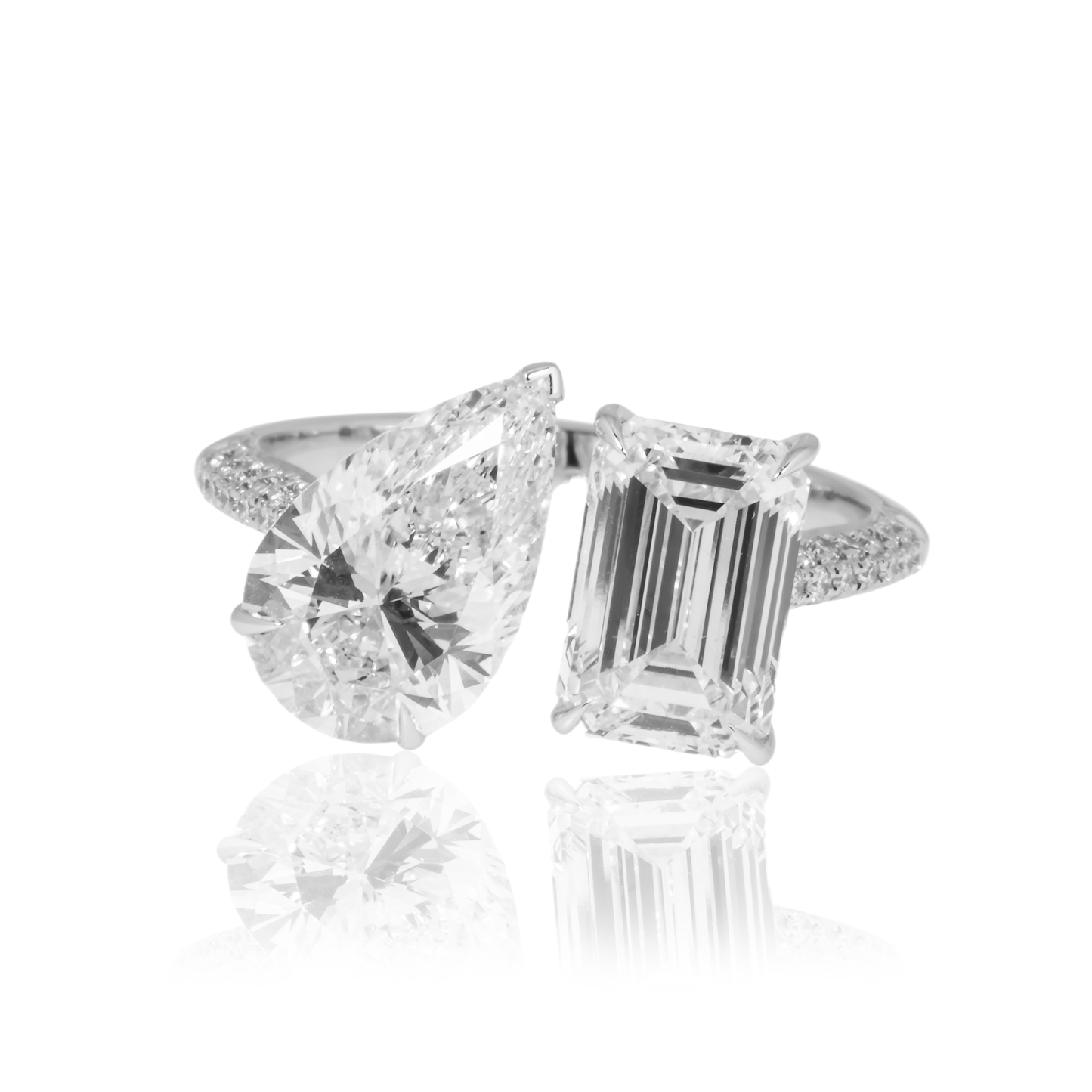 14K White Gold Pear & Emerald Cut Double Diamond Ring 4.53ctw