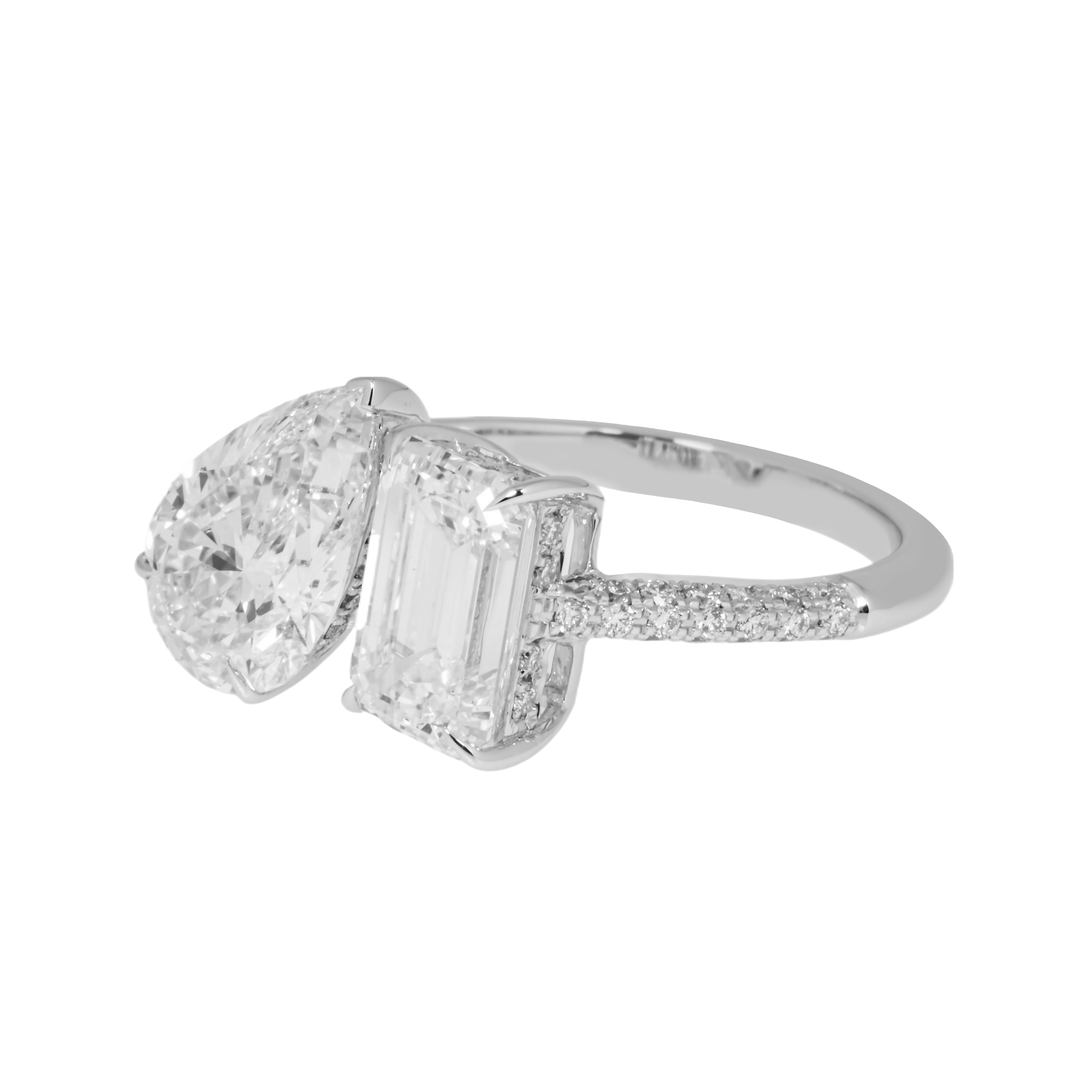 14K White Gold Pear & Emerald Cut Double Diamond Ring 4.53Ctw Bridal