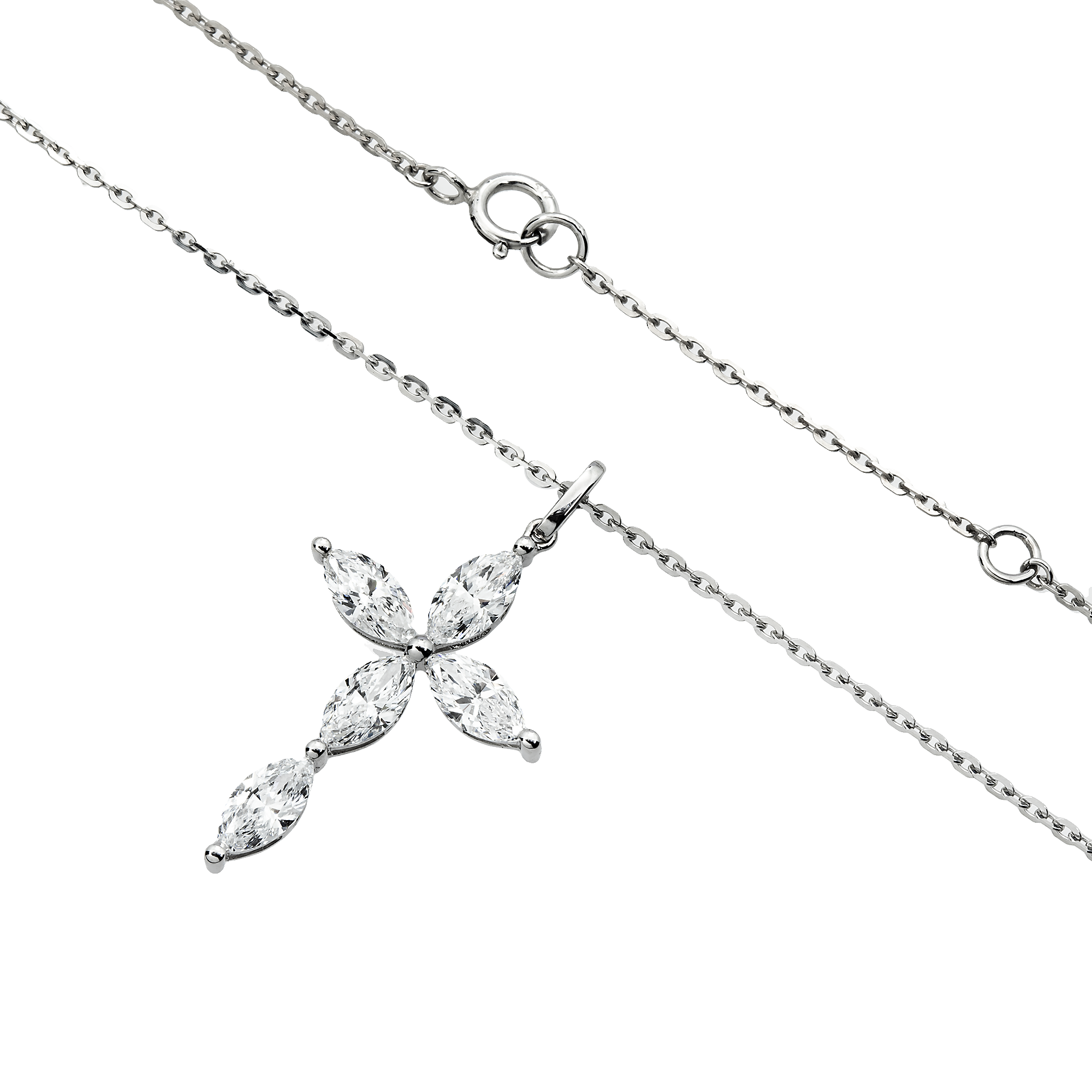 White Gold Marquise Cut Diamond Cross Pendant & Chain Necklace 1.48ct