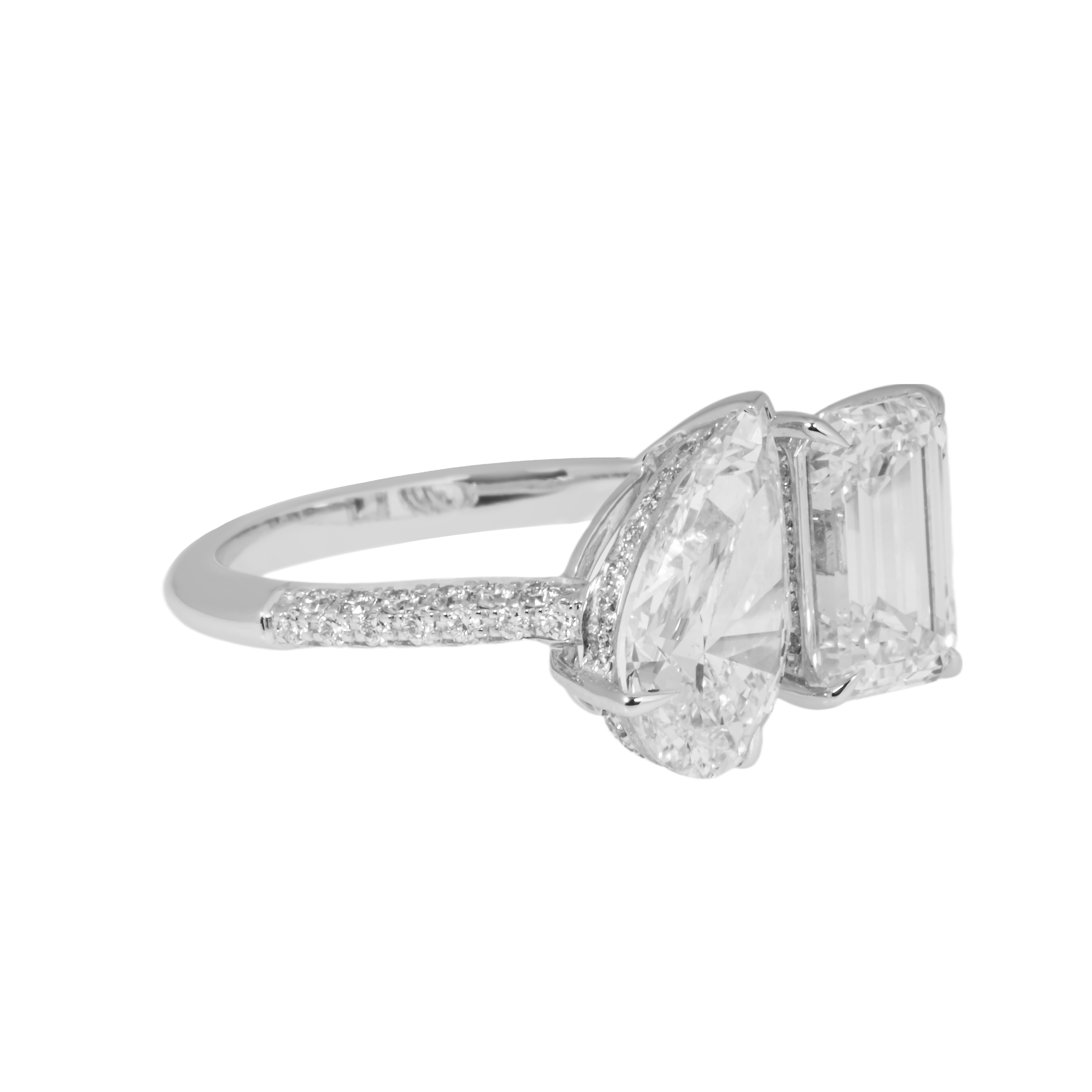 14K White Gold Pear & Emerald Cut Double Diamond Ring 4.53Ctw Bridal