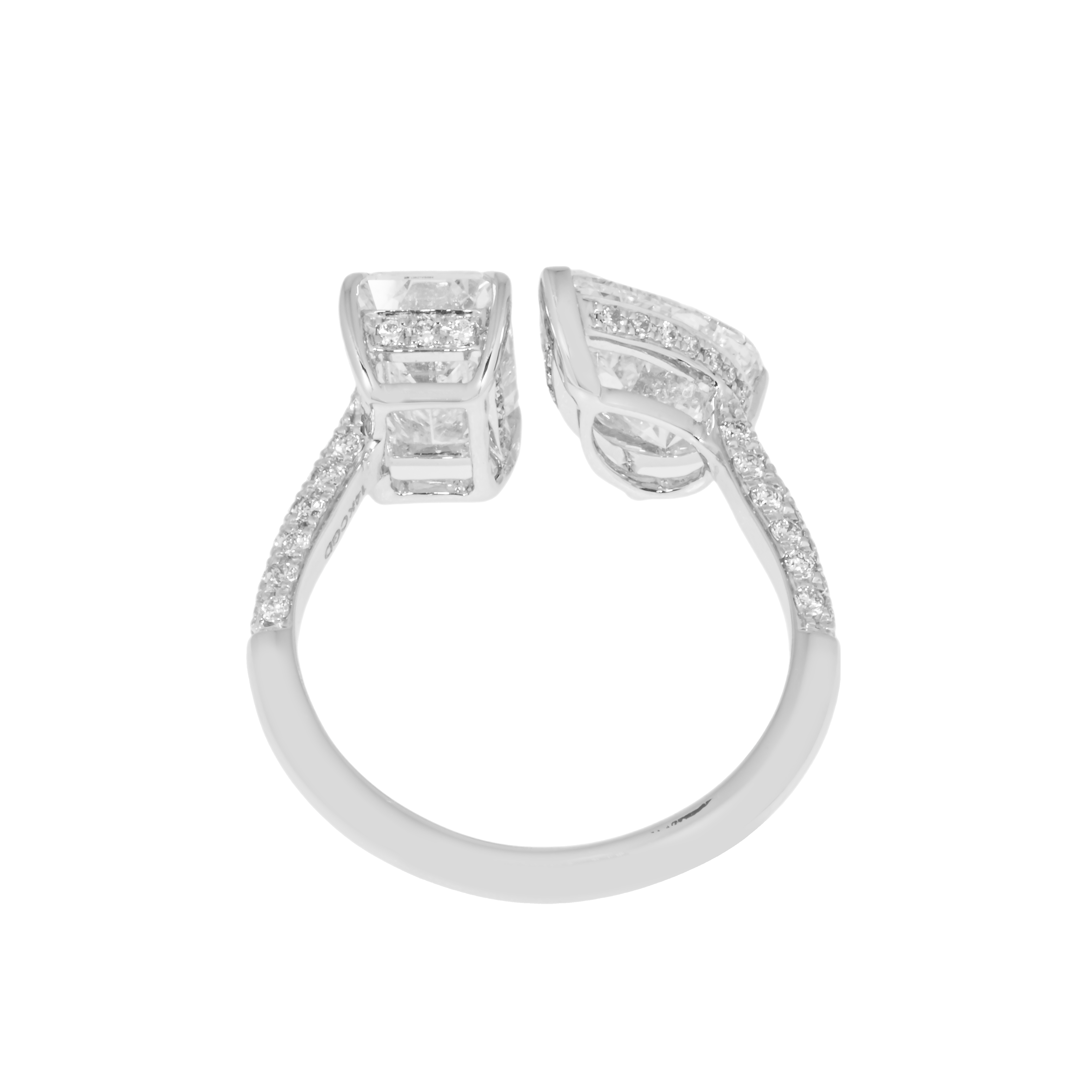 14K White Gold Pear & Emerald Cut Double Diamond Ring 4.53Ctw Bridal