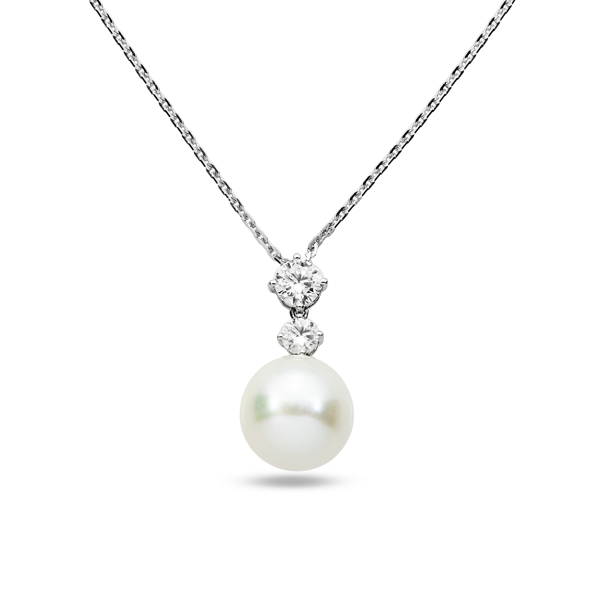 White Gold Round Diamond & Pearl Necklace 0.57ct (matching set)