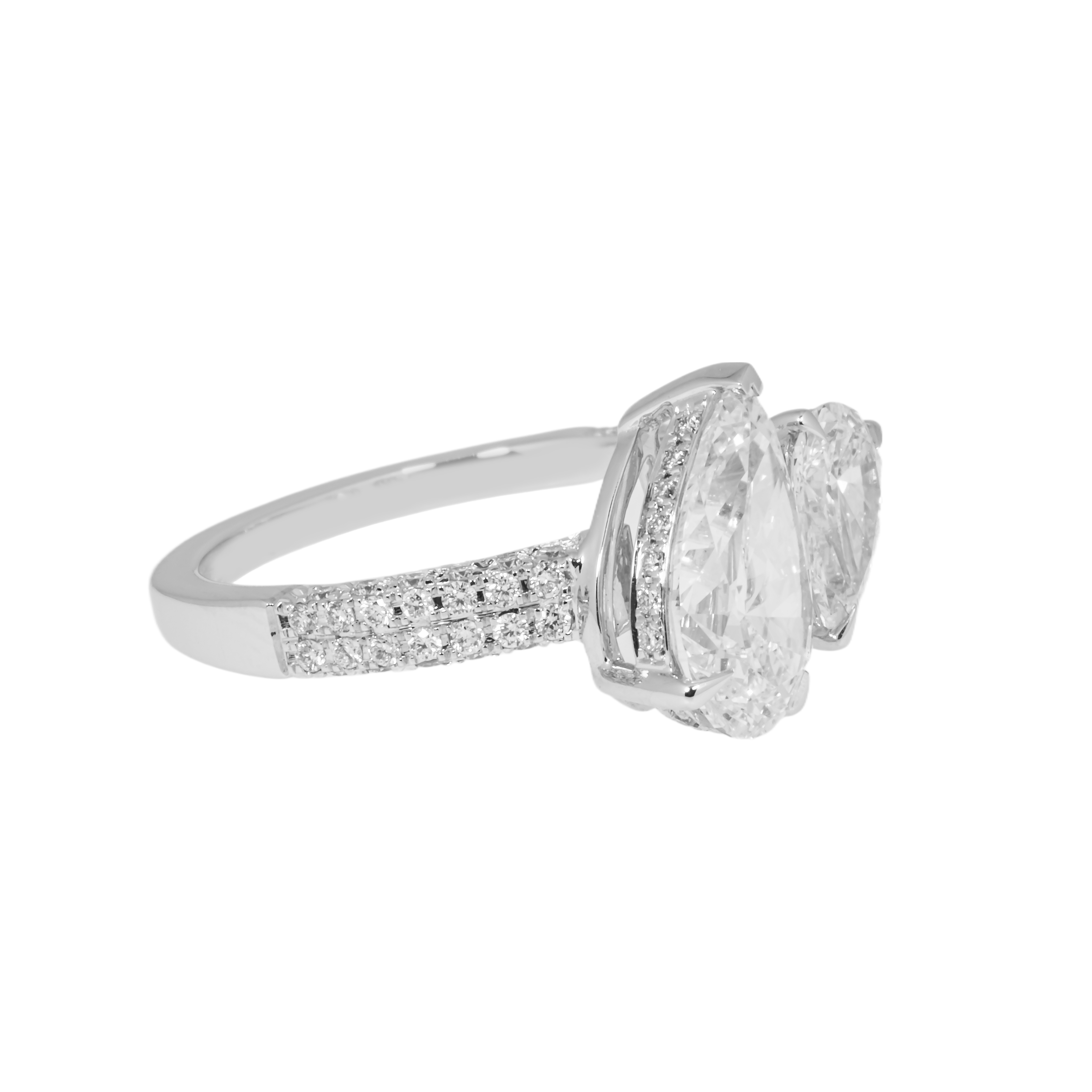 14K White Gold Double Pear Cut Diamond Ring 2.97Ctw Bridal