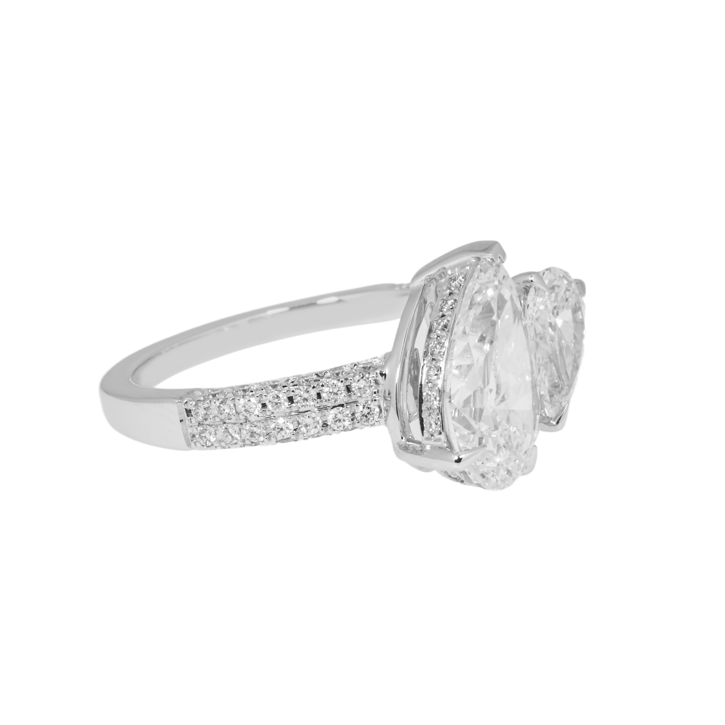 14K White Gold Double Pear Cut Diamond Ring 2.97ctw