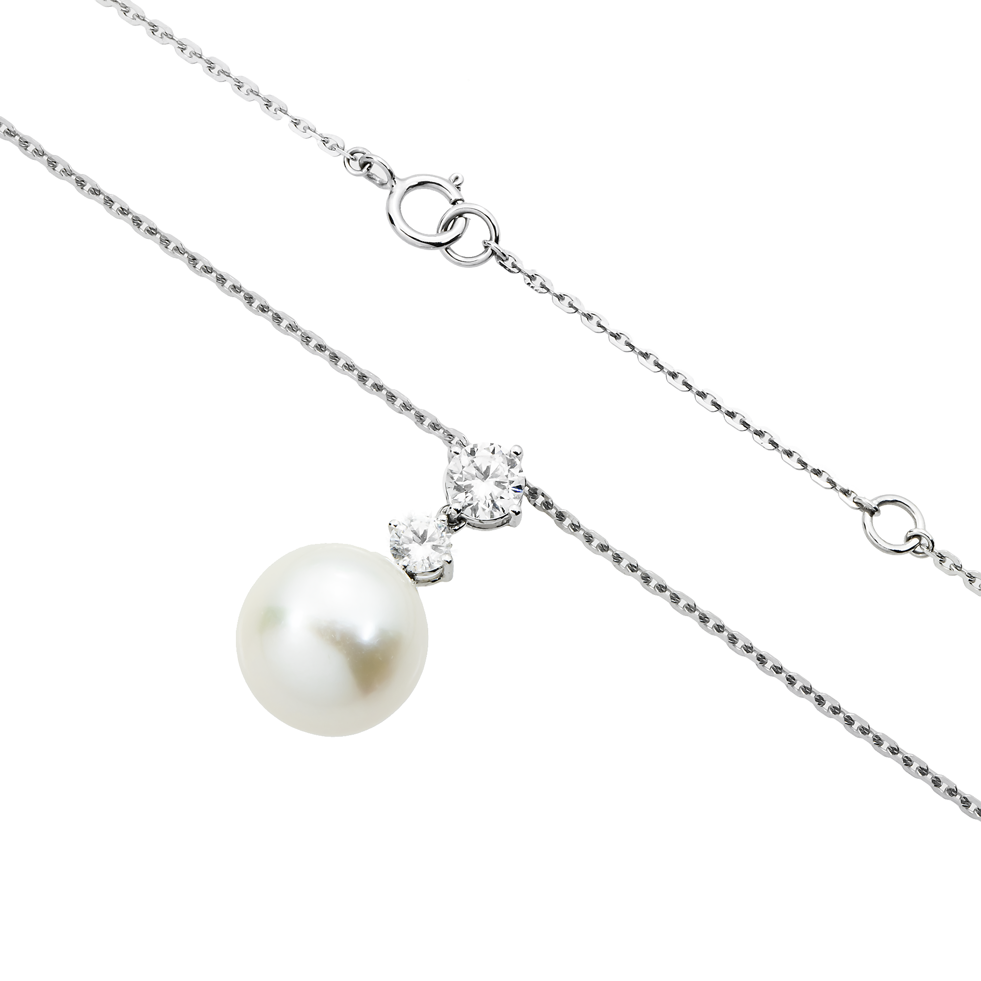 White Gold Round Diamond & Pearl Necklace 0.57ct (matching set)