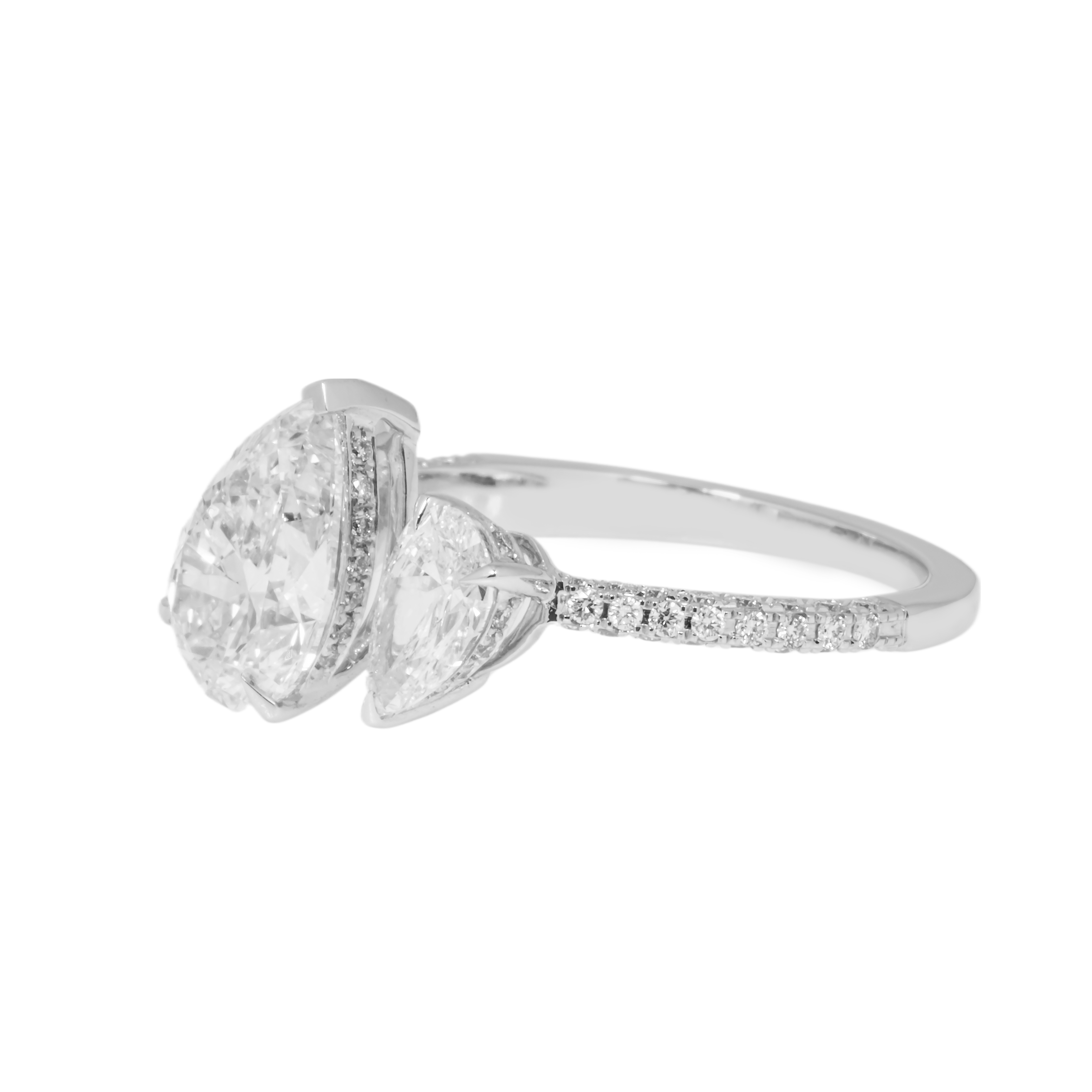 14K White Gold Double Pear Cut Diamond Ring 2.97Ctw Bridal