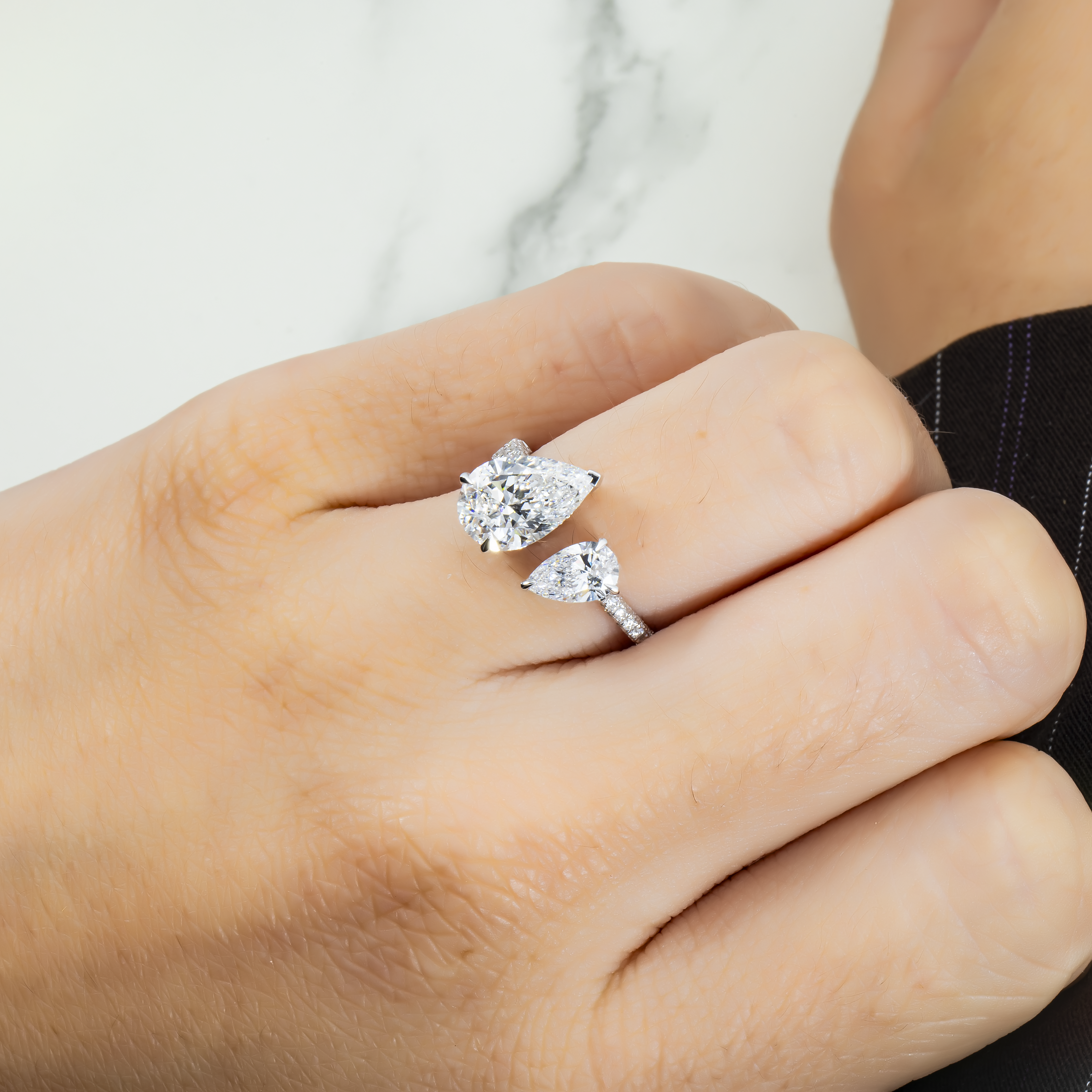 14K White Gold Double Pear Cut Diamond Ring 2.97Ctw Bridal