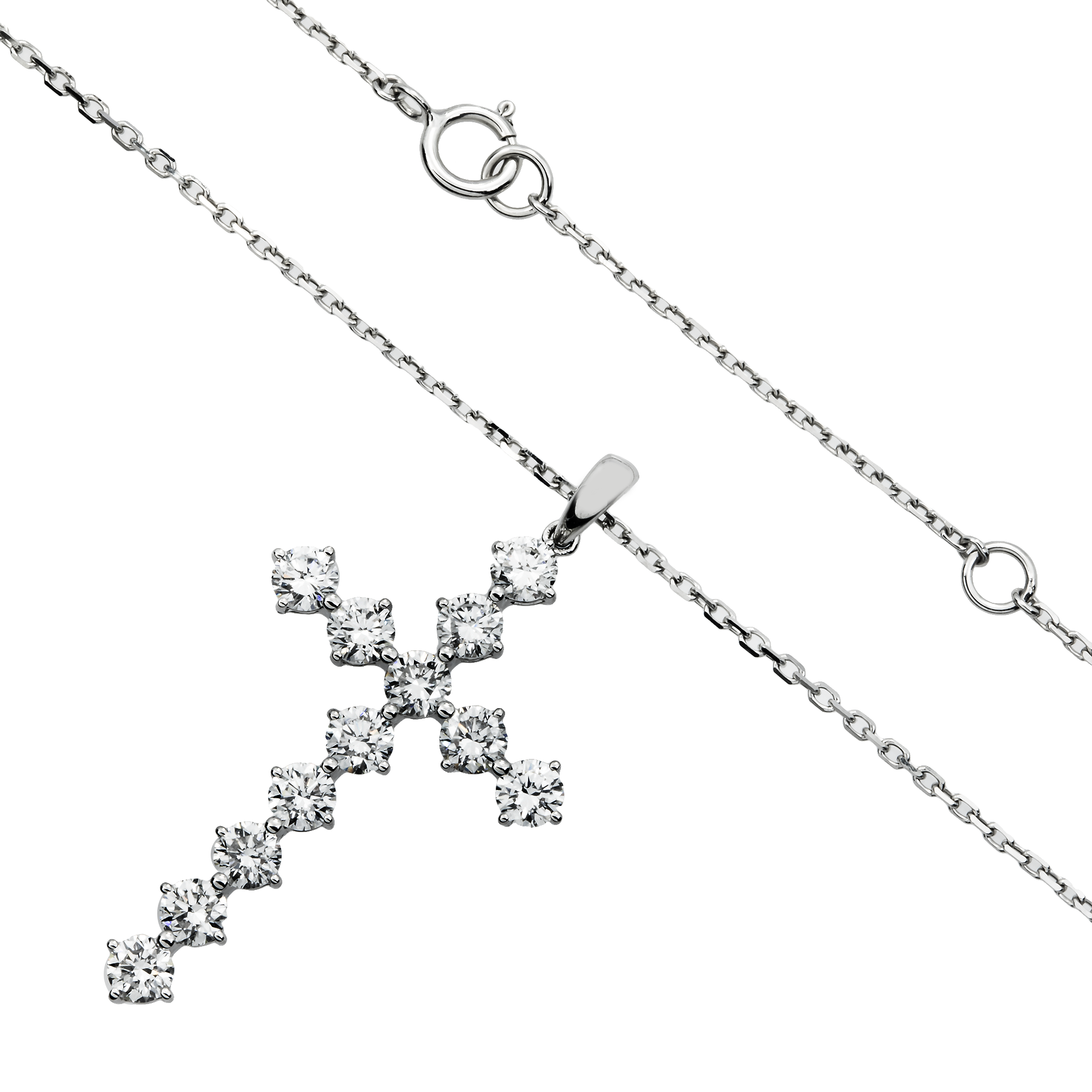 White Gold Round Diamond Cross Pendant & Chain Necklace 1.47ct