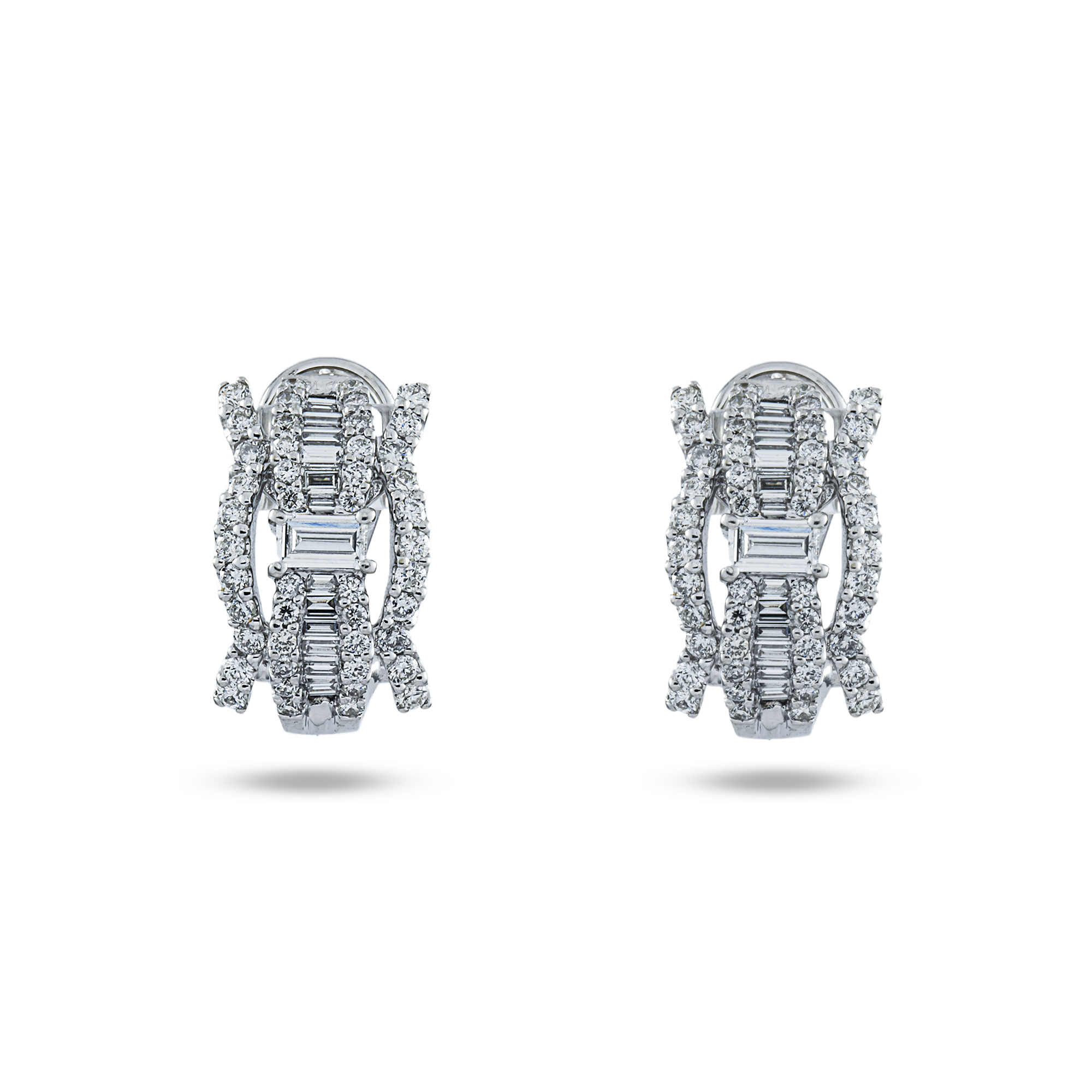18K White Gold Round & Emerald Cut Diamond Stud Earrings 1.80ctw