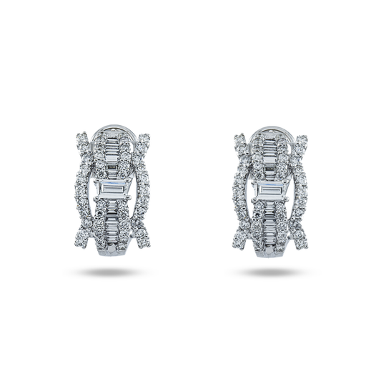 18K White Gold Round & Emerald Cut Diamond Stud Earrings 1.80ctw