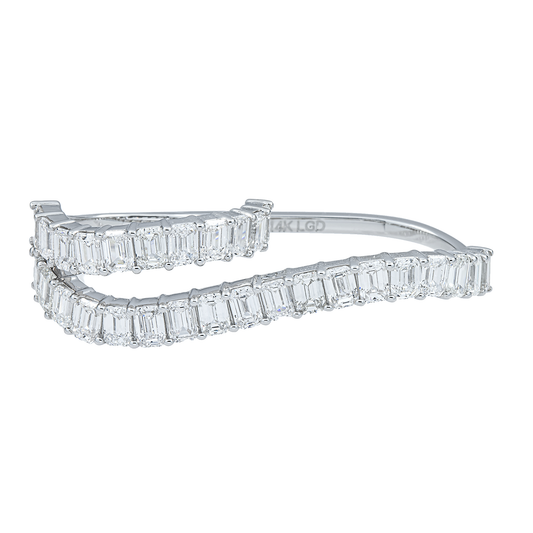 14K White Gold Emerald Cut Diamond Two Finger Wrap Ring 5.66ct
