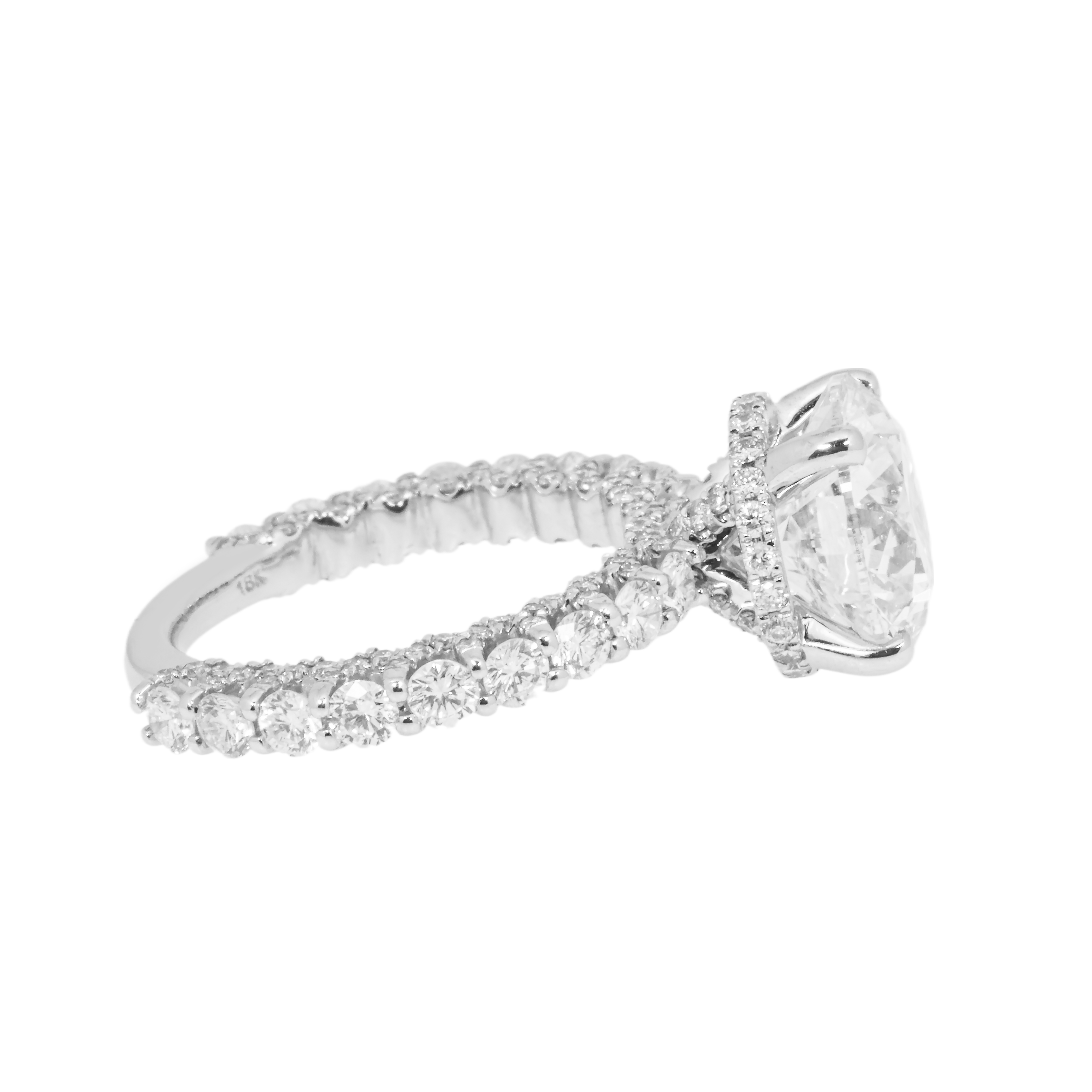 18K White Gold 5Ct Round Diamond Engagement Ring 7.02Ctw Bridal