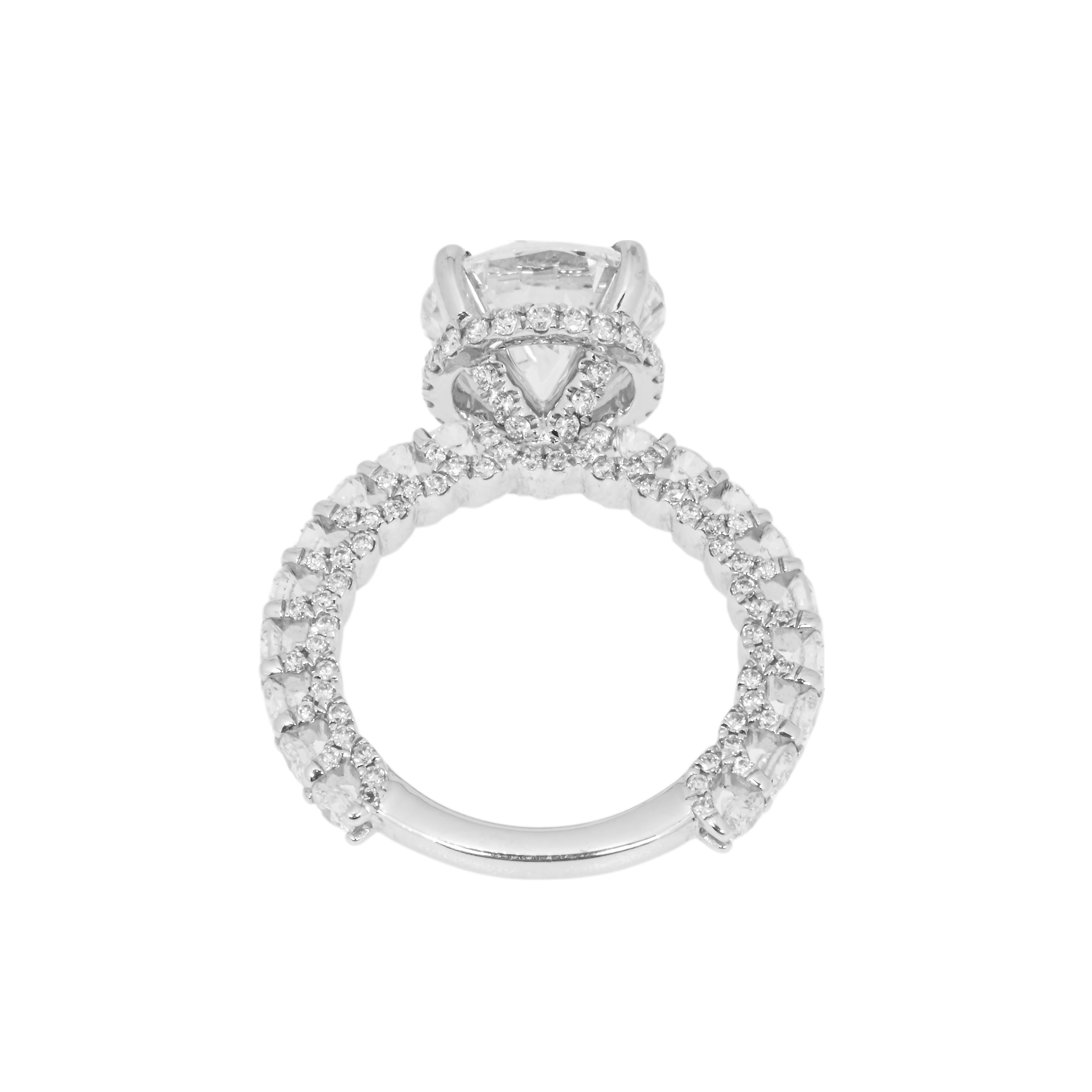 18K White Gold 5Ct Round Diamond Engagement Ring 7.02Ctw Bridal