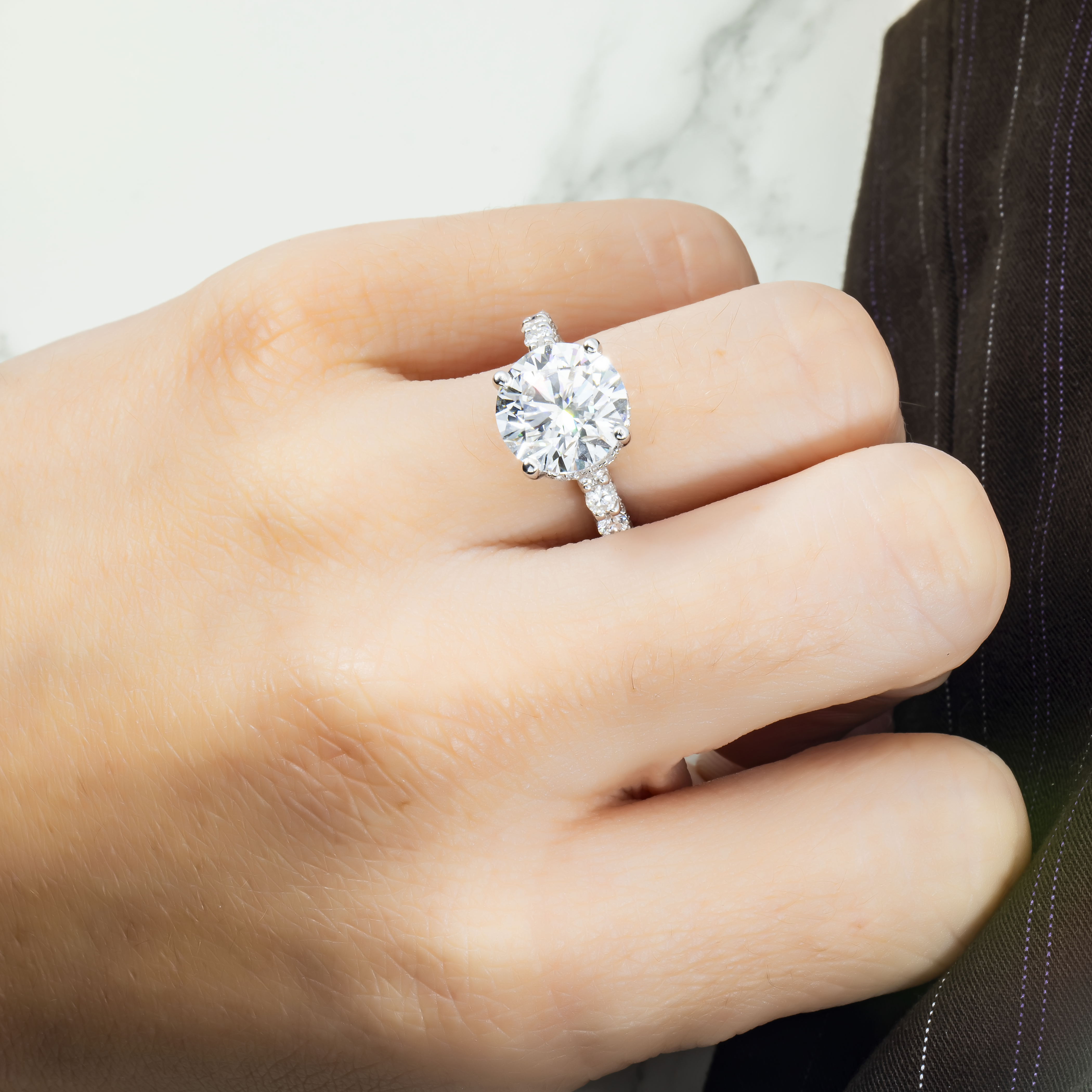 18K White Gold 5Ct Round Diamond Engagement Ring 7.02Ctw Bridal