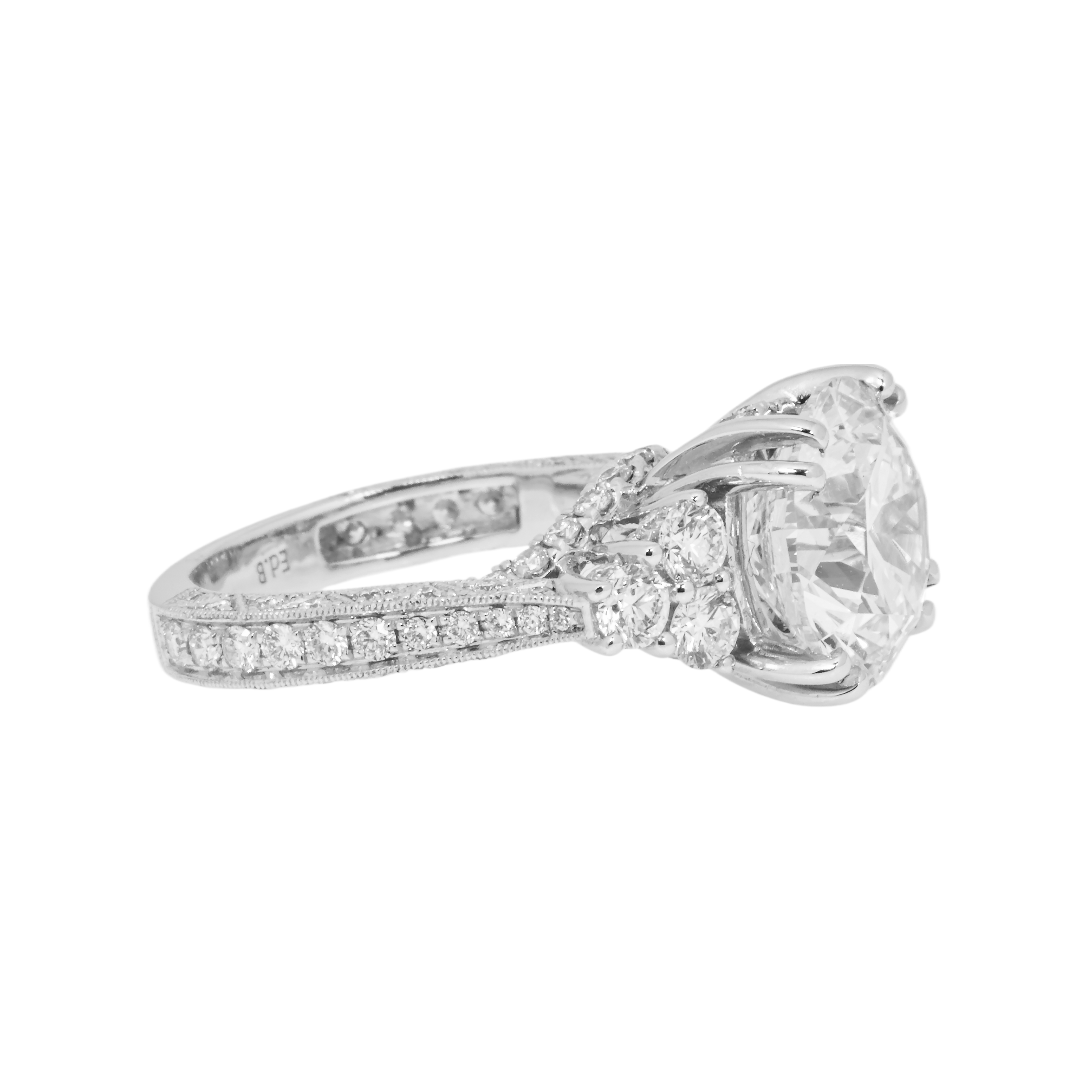 Gia 18K White Gold 5.62Ct Round Cut Triple Diamond Engagement Ring 7.47Ctw Bridal
