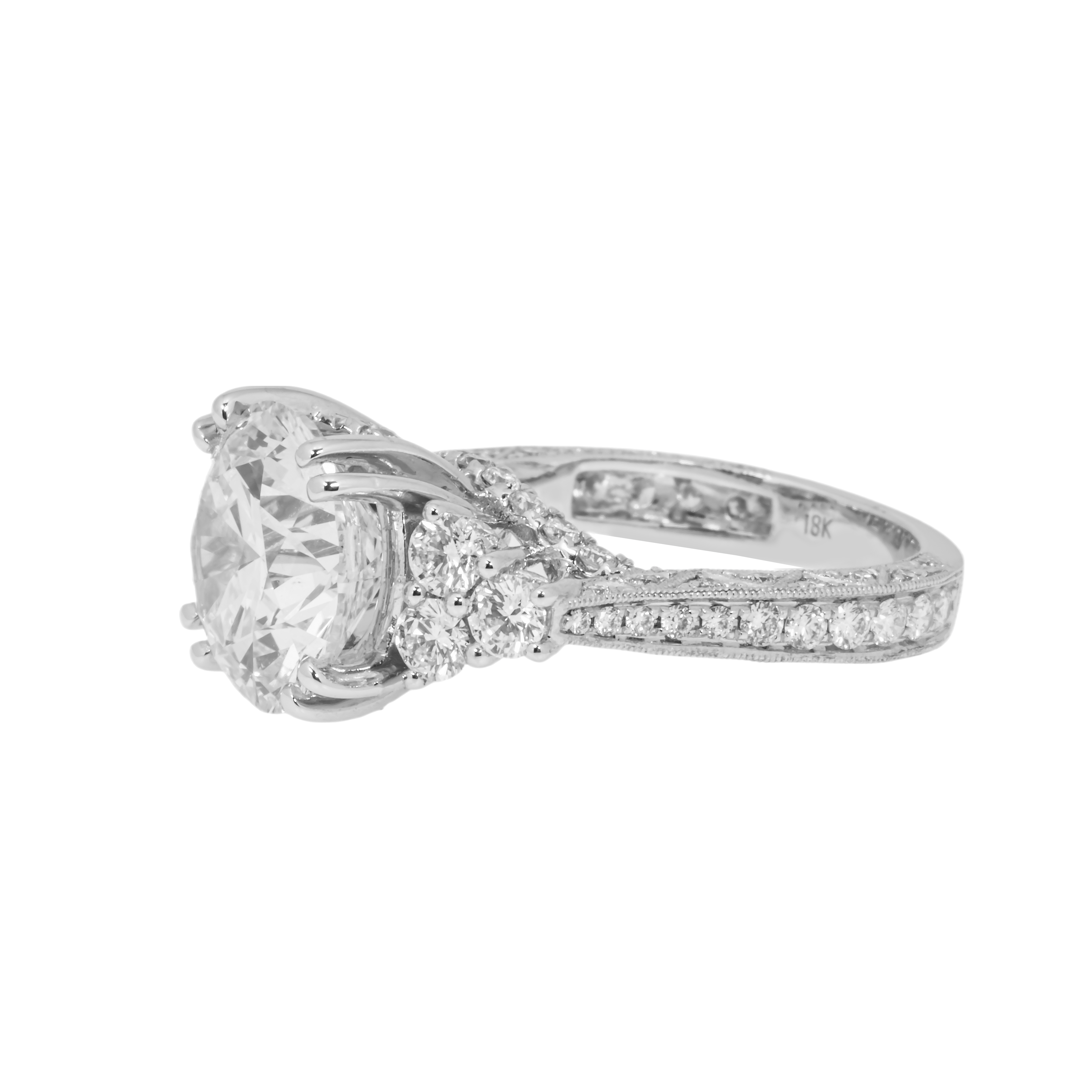 Gia 18K White Gold 5.62Ct Round Cut Triple Diamond Engagement Ring 7.47Ctw Bridal