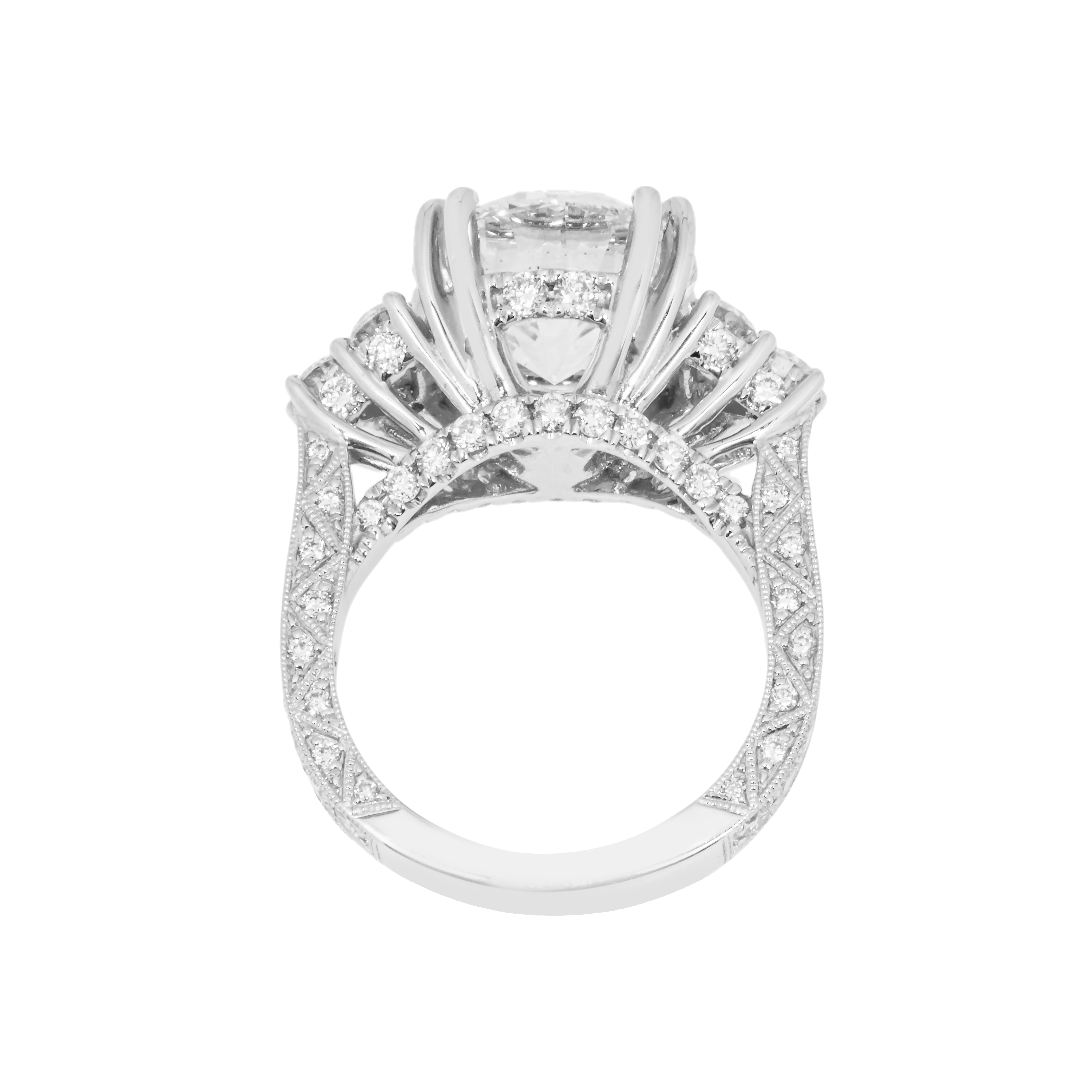 Gia 18K White Gold 5.62Ct Round Cut Triple Diamond Engagement Ring 7.47Ctw Bridal