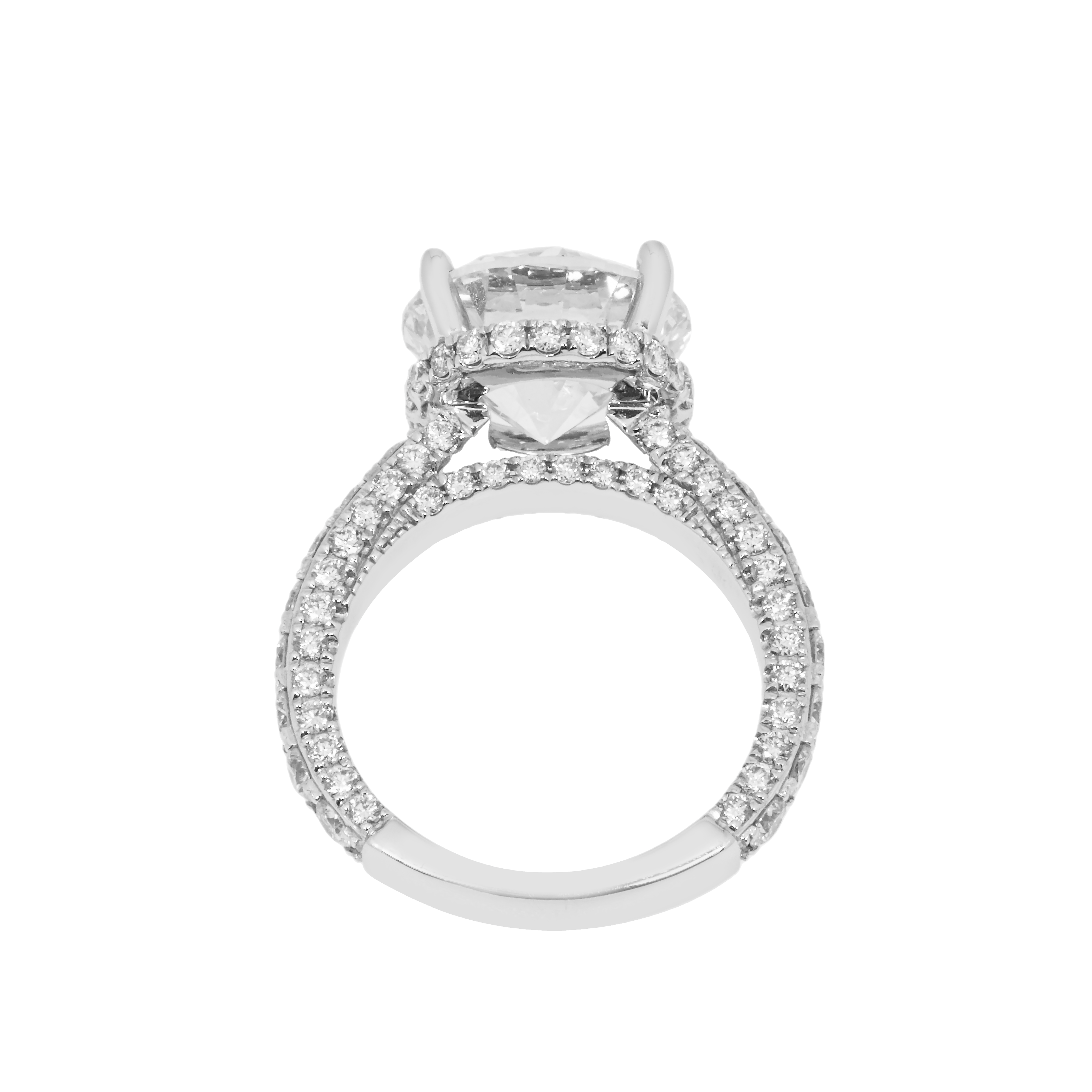 18K White Gold 6.42Ct Round Cut Diamond Engagement Ring 8.29Ctw Bridal