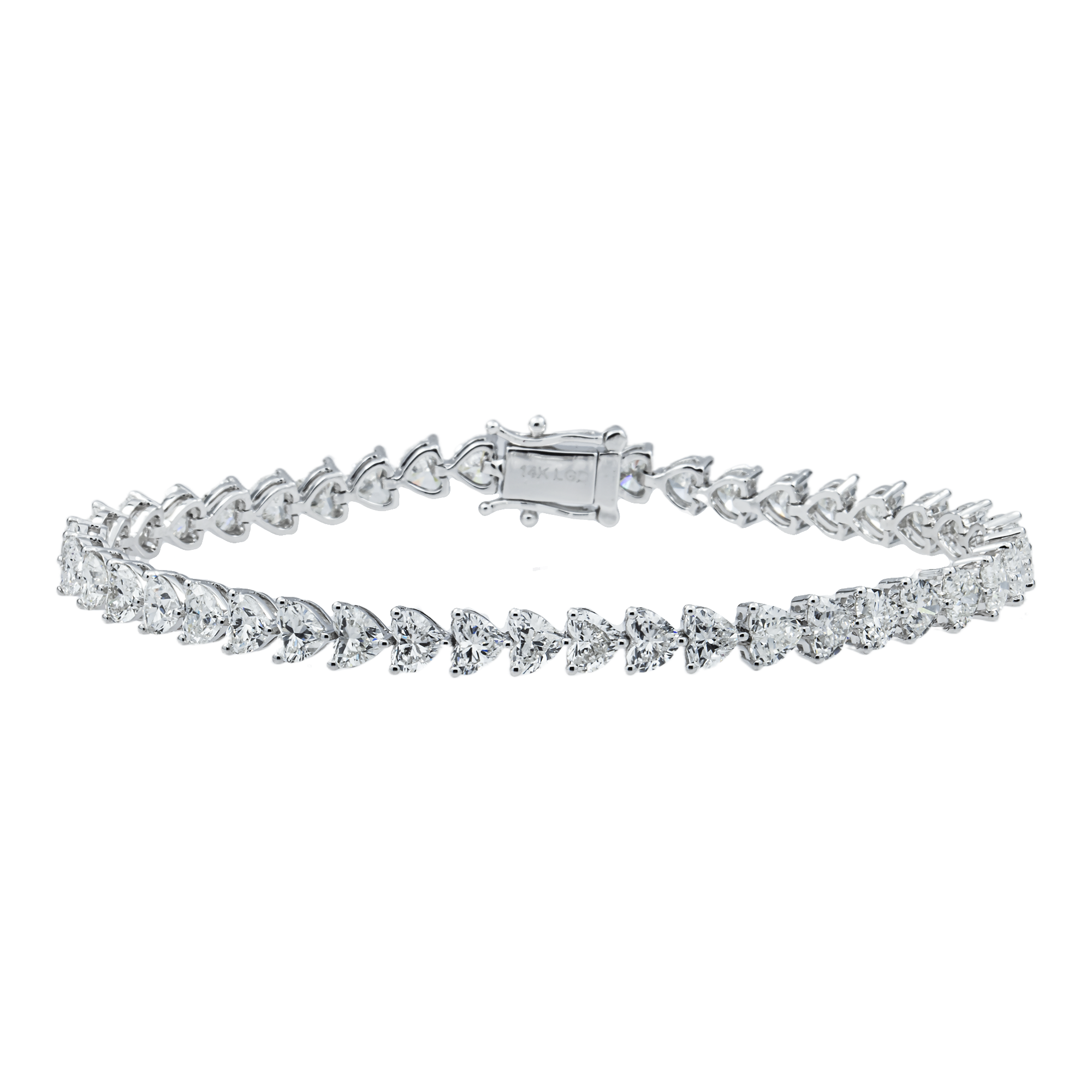14K White Gold Heart Cut Diamond Tennis Bracelet 11.41ct