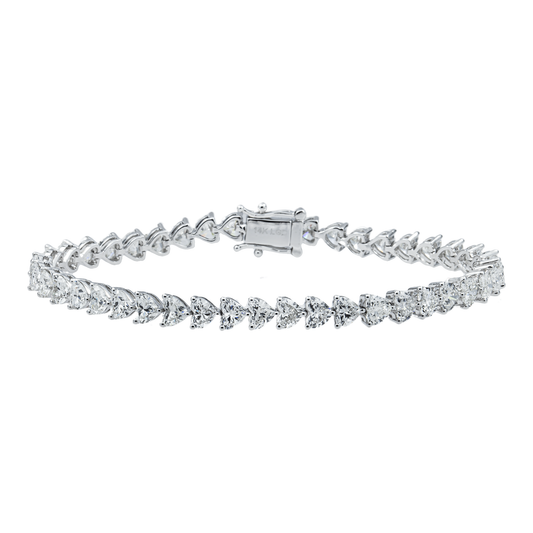 14K White Gold Heart Cut Diamond Tennis Bracelet 11.41ct
