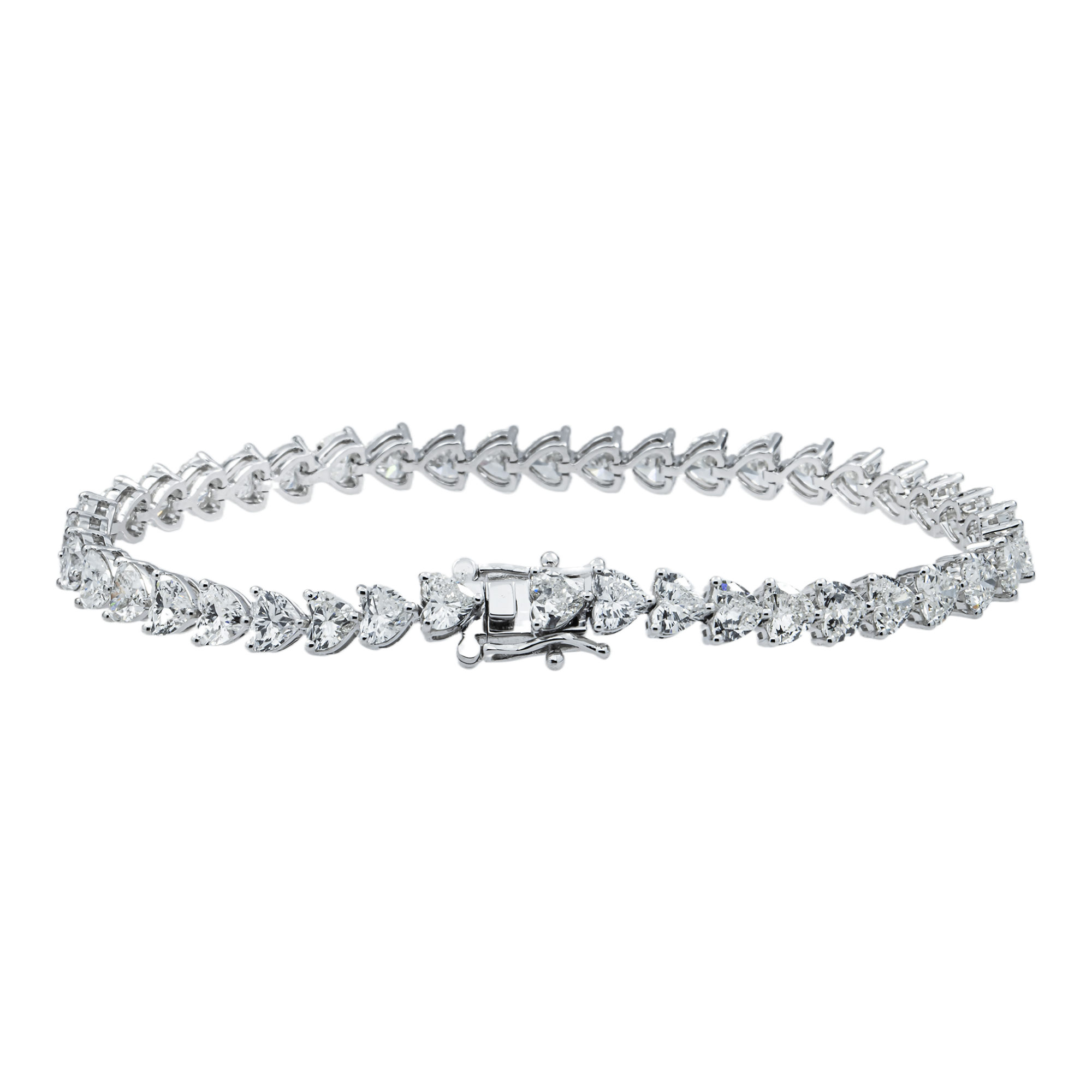 14K White Gold Heart Cut Diamond Tennis Bracelet 11.41ct