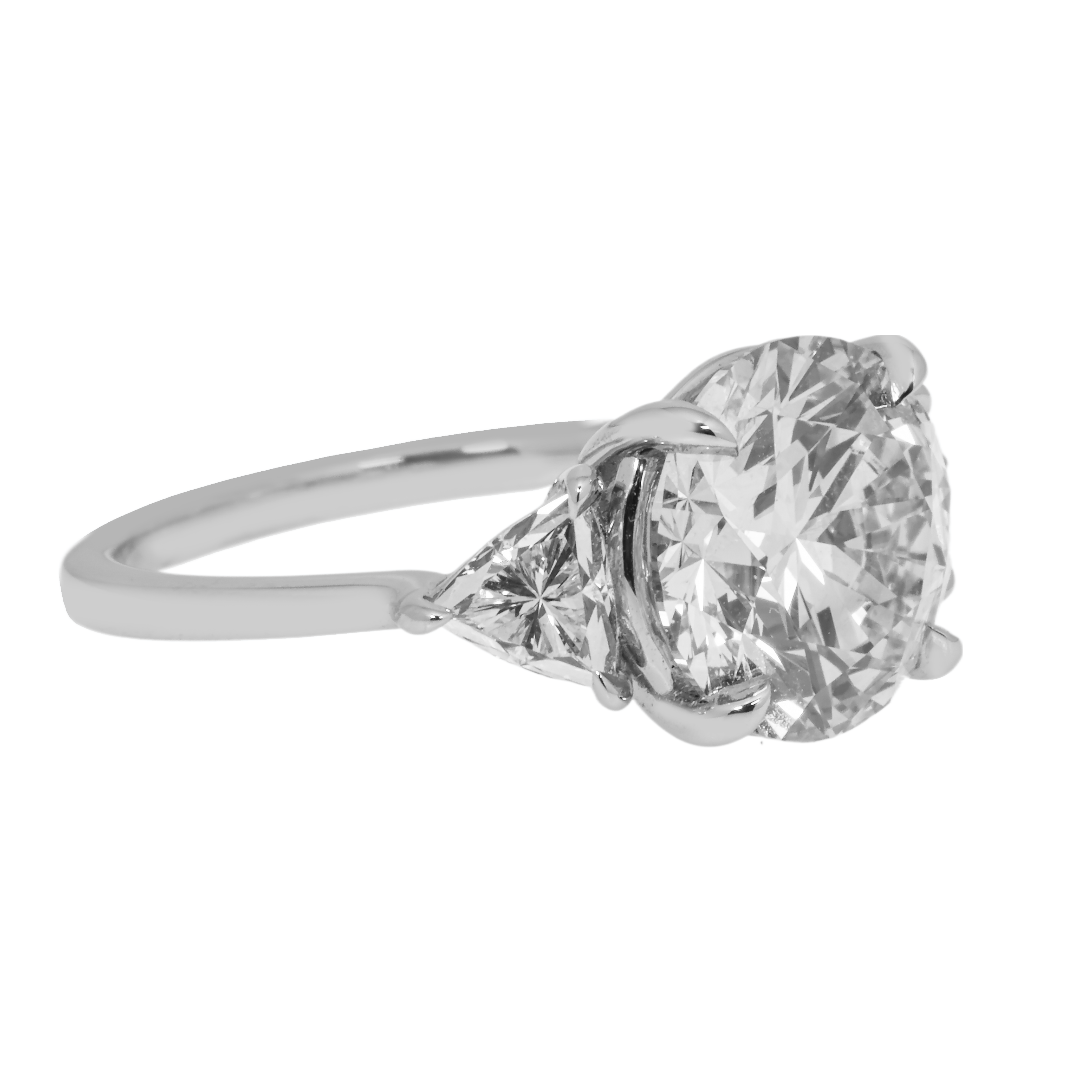 Platinum 4.40Ct Round Cut Triple Diamond Engagement Ring 5.21Ctw Bridal