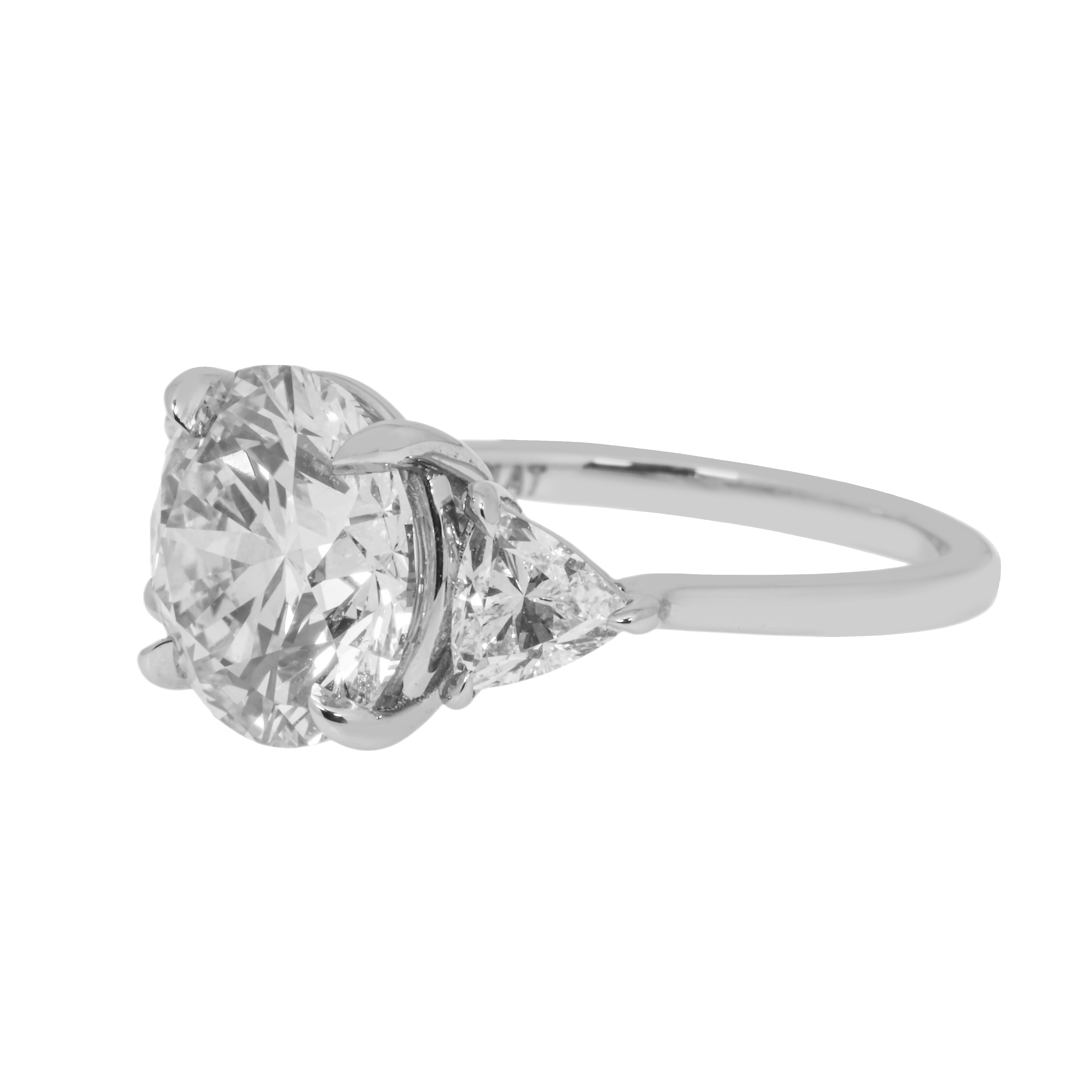 Platinum 4.40Ct Round Cut Triple Diamond Engagement Ring 5.21Ctw Bridal