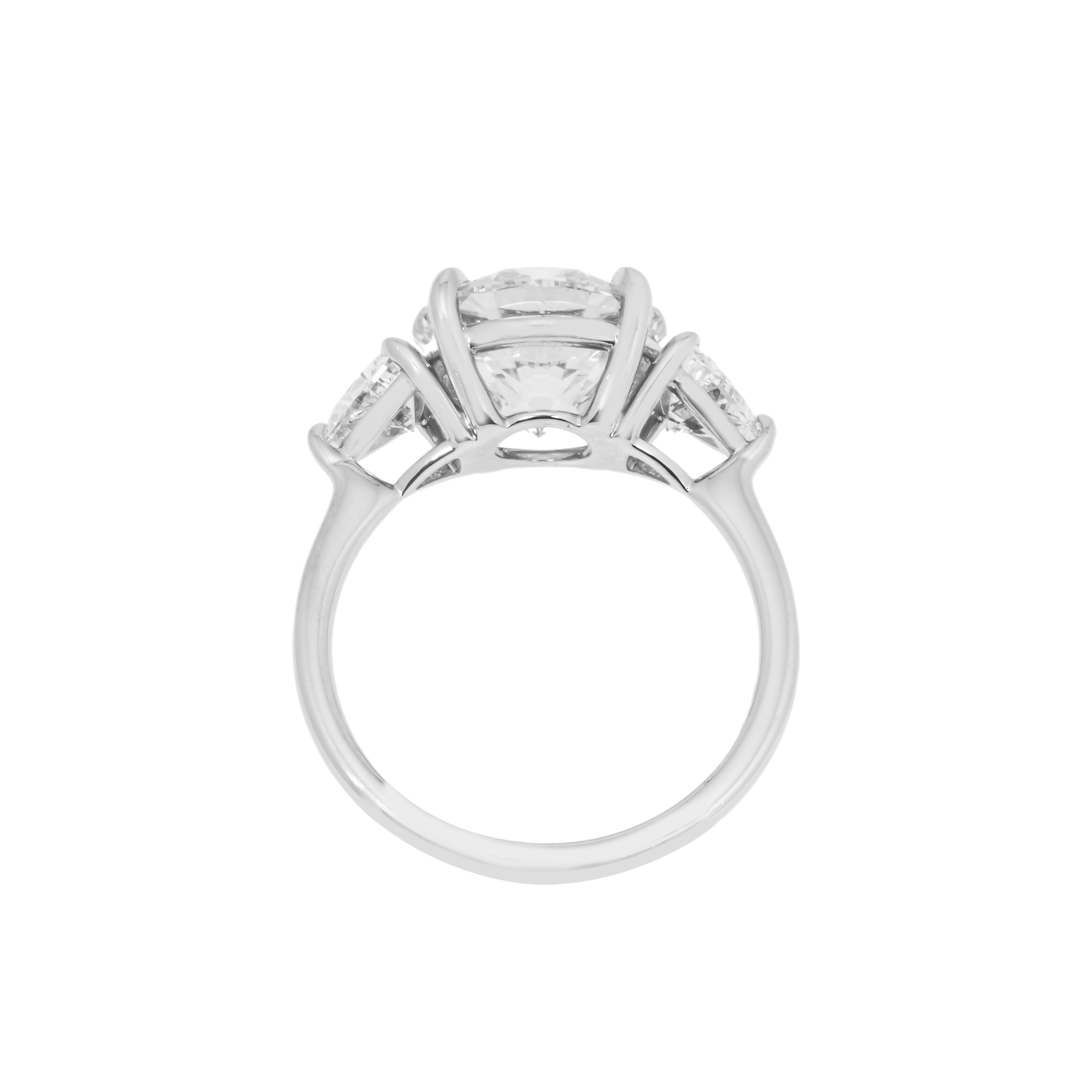 Platinum 4.40Ct Round Cut Triple Diamond Engagement Ring 5.21Ctw Bridal