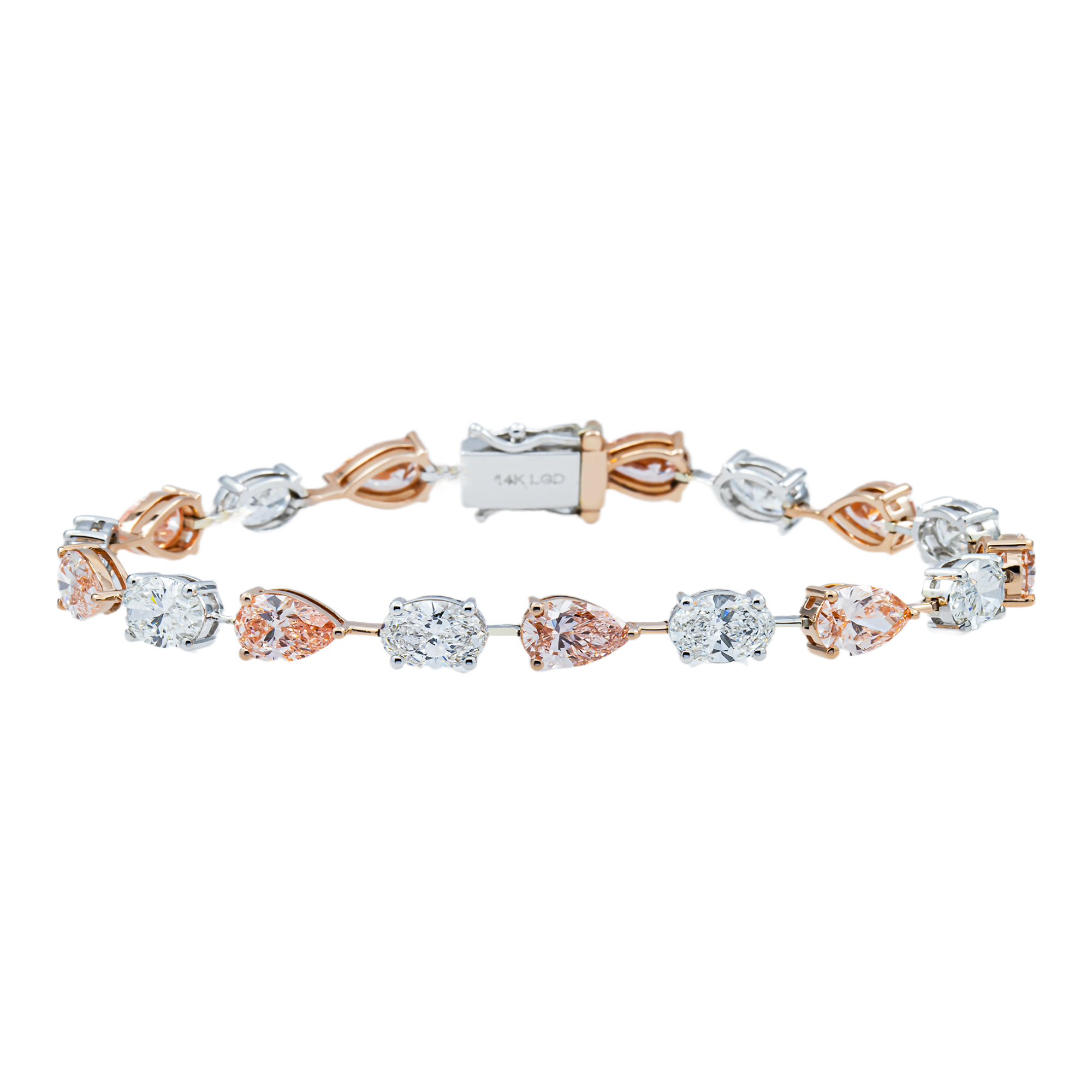 14K Two Tone Multi Cut Fancy Pink & White Diamond Satellite Bracelet 13.49ct