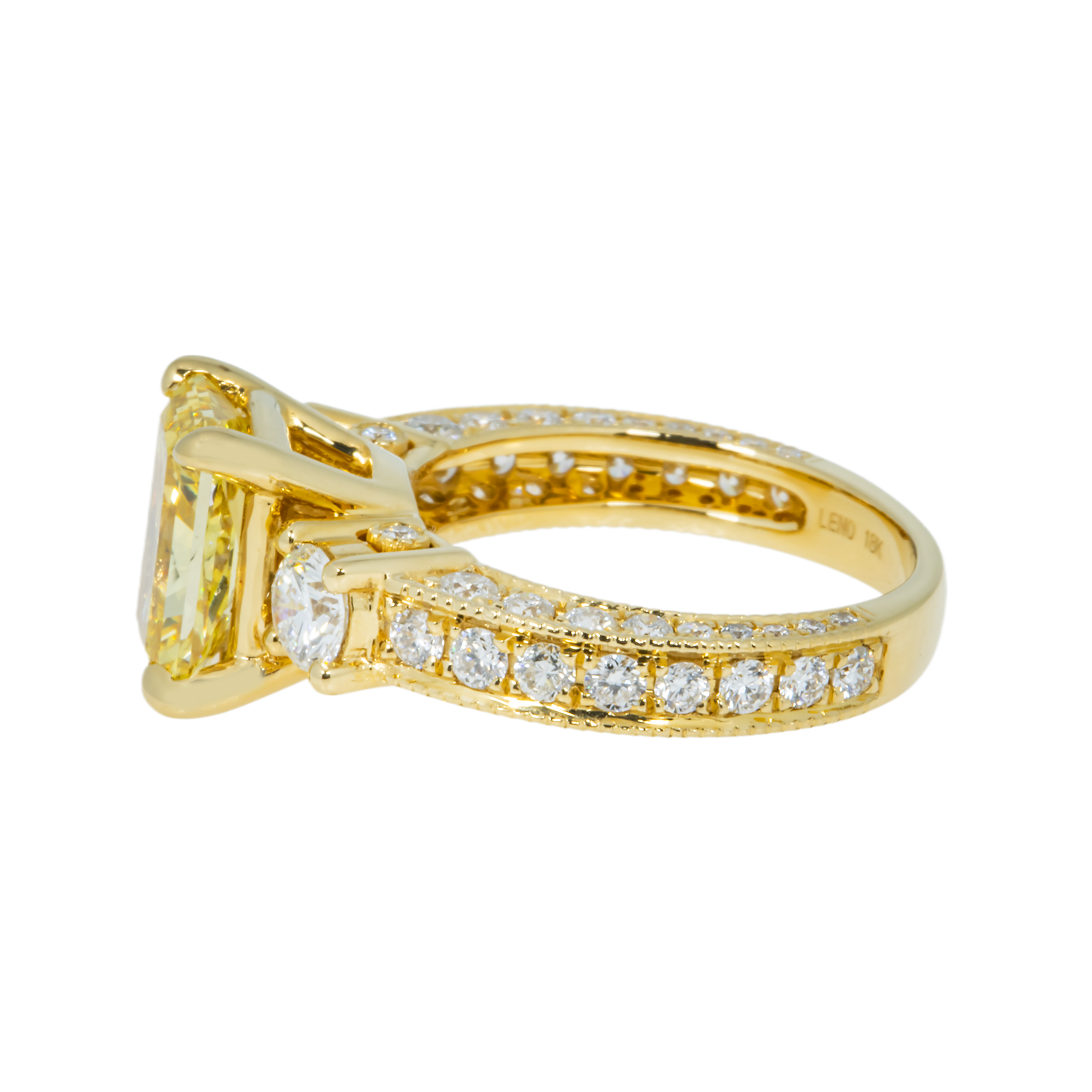 18K Yellow Gold 2Ct Radiant Cut Fancy Vivid Diamond Engagement Ring 3.23Ctw Bridal