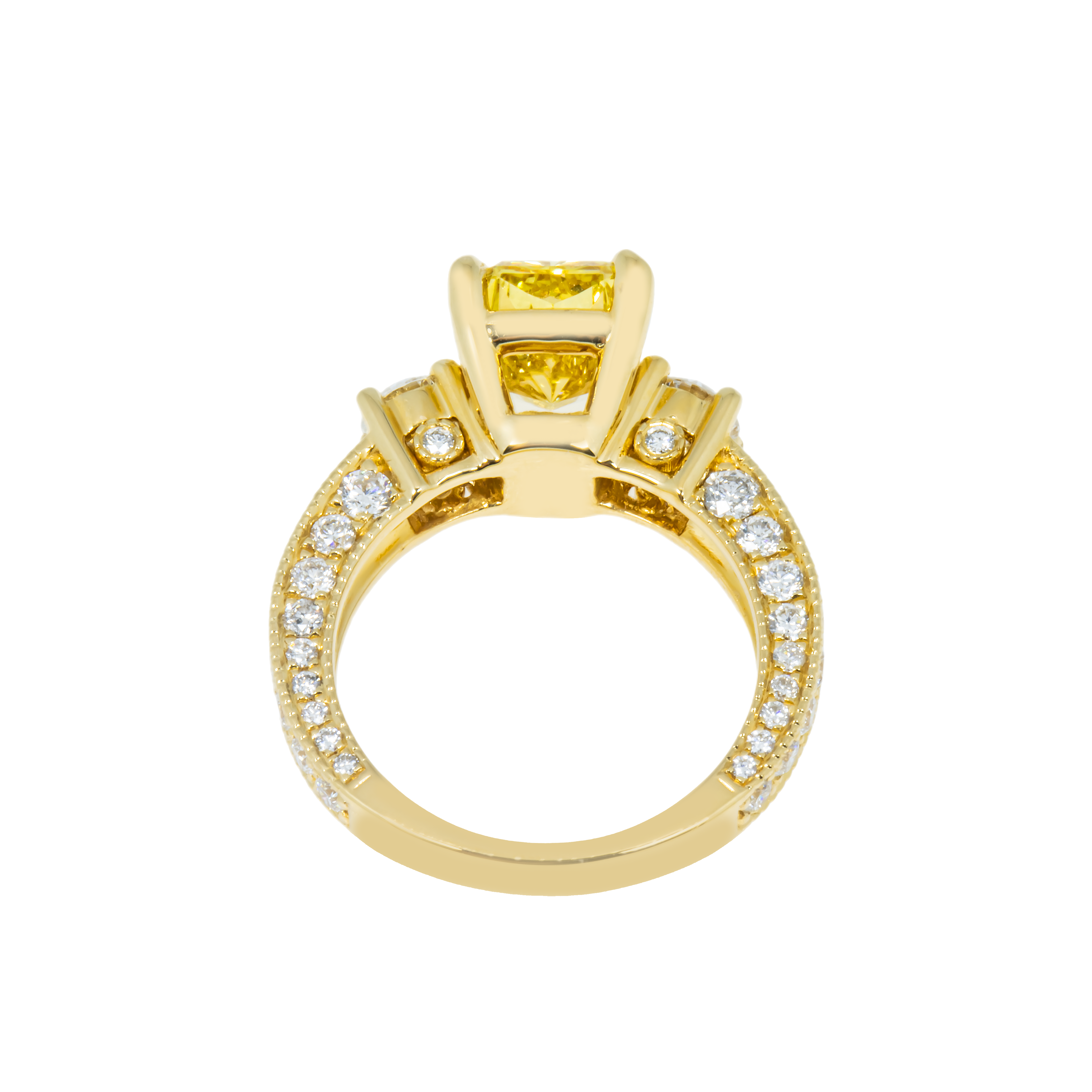 18K Yellow Gold 2Ct Radiant Cut Fancy Vivid Diamond Engagement Ring 3.23Ctw Bridal