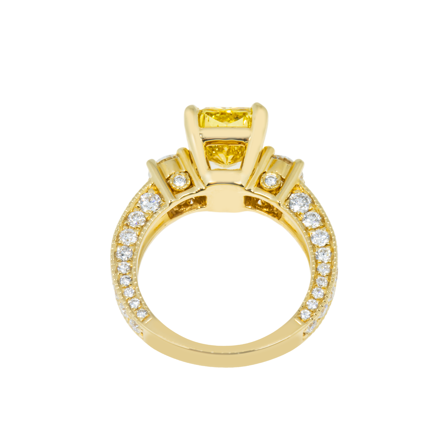 18K Yellow Gold 2ct Radiant Cut Fancy Vivid Yellow Diamond Engagement Ring 3.23ctw