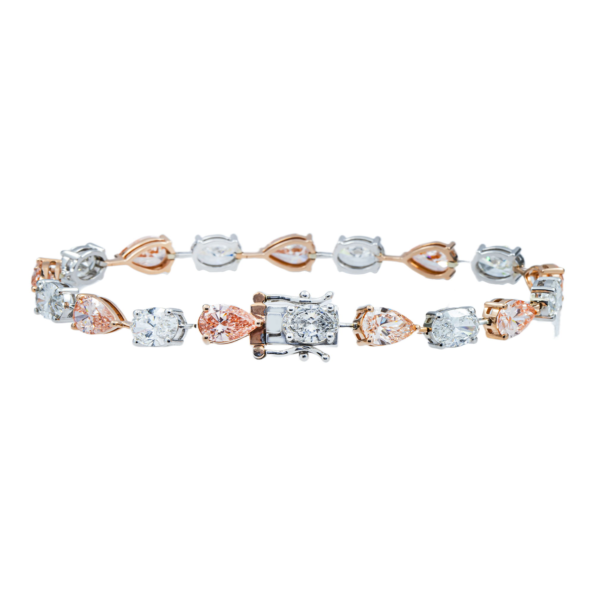 14K Two Tone Multi Cut Fancy Pink & White Diamond Satellite Bracelet 13.49ct