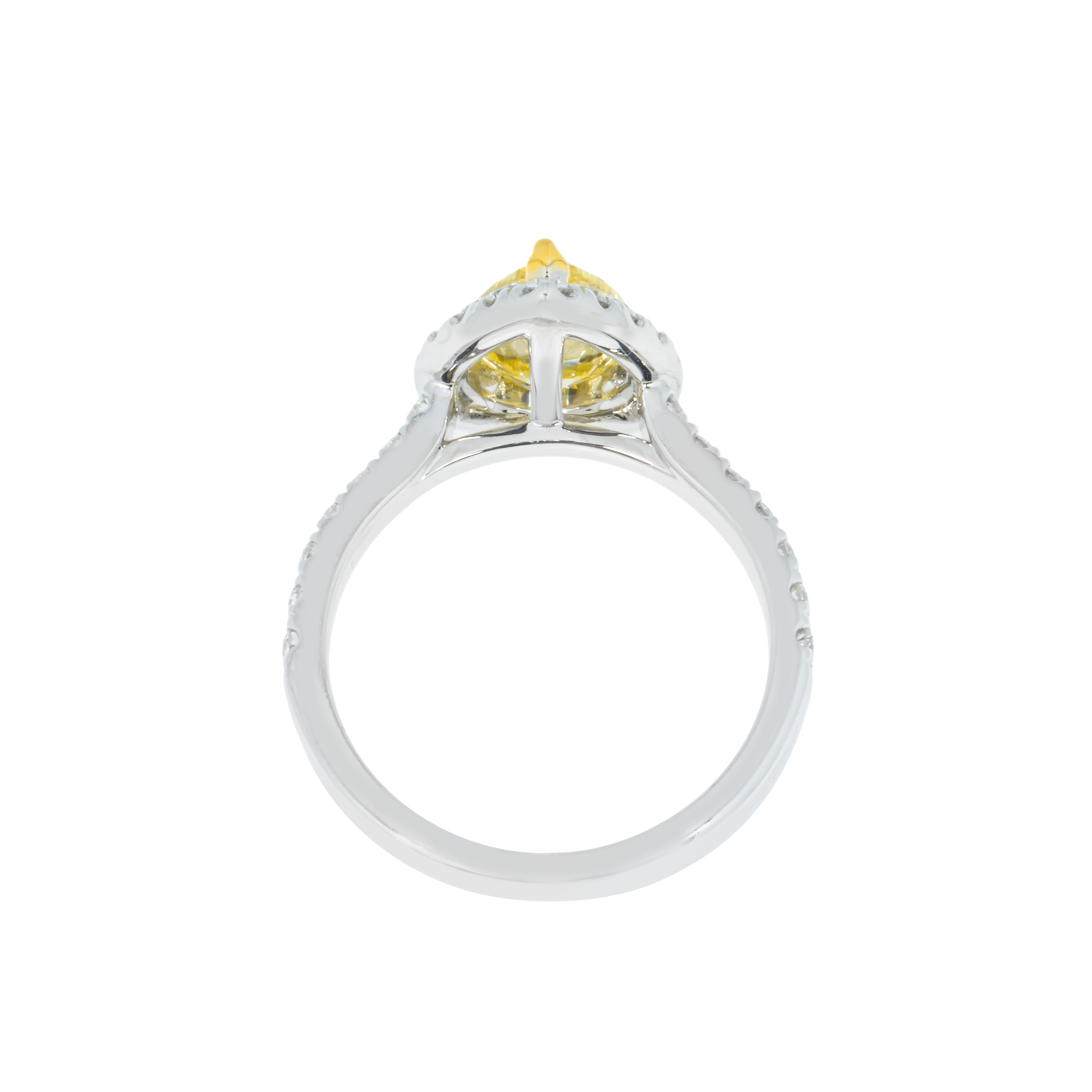 18K White Gold 2.08Ct Pear Cut Fancy Vivid Yellow Diamond Ring 2.83Ctw Bridal