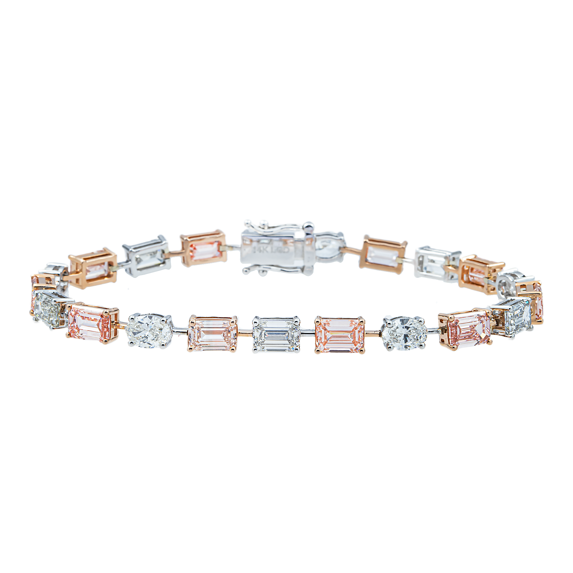 14K Two Tone Multi Cut Fancy Pink & White Diamond Satellite Bracelet 15.38ct