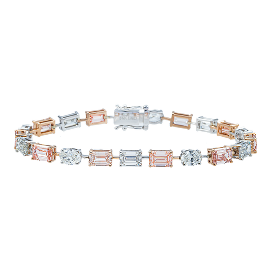 14K Two Tone Multi Cut Fancy Pink & White Diamond Satellite Bracelet 15.38ct