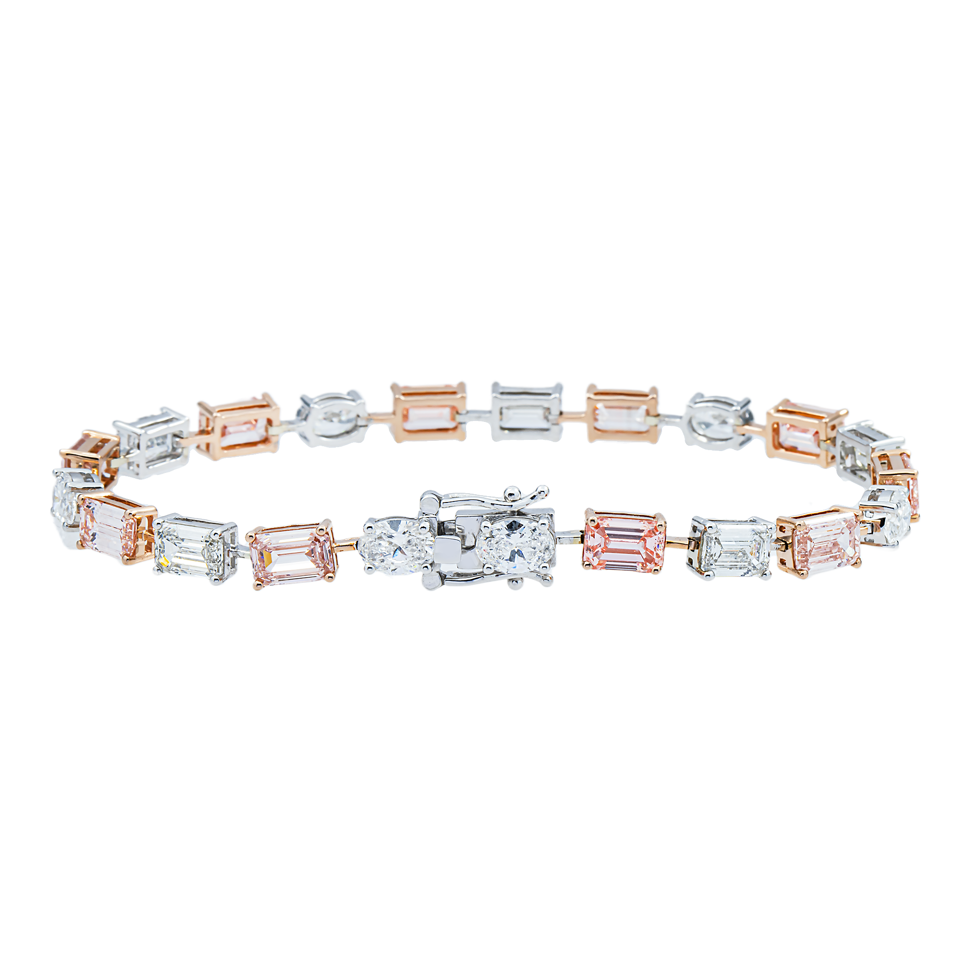 14K Two Tone Multi Cut Fancy Pink & White Diamond Satellite Bracelet 15.38ct