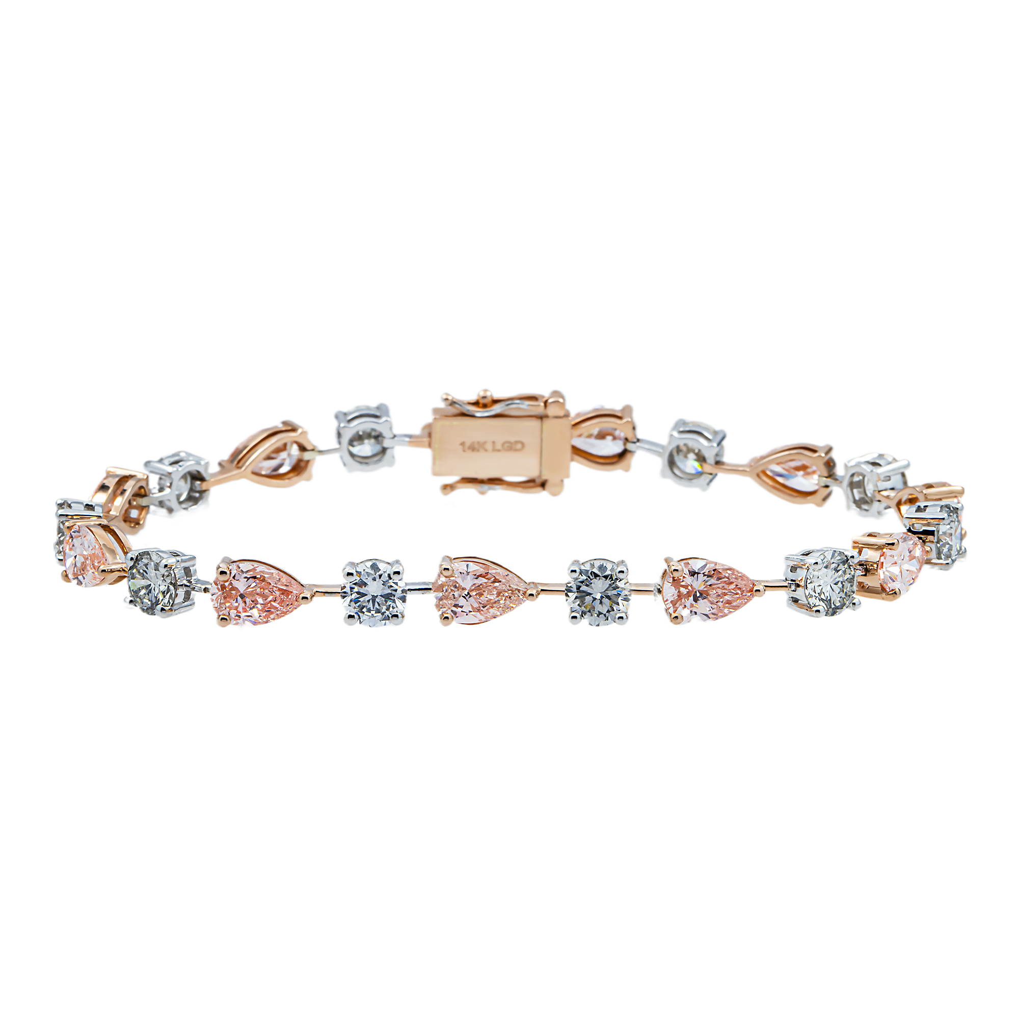 14K Two Tone Pear Cut Fancy Pink & White Diamond Satellite Bracelet 12.37ct