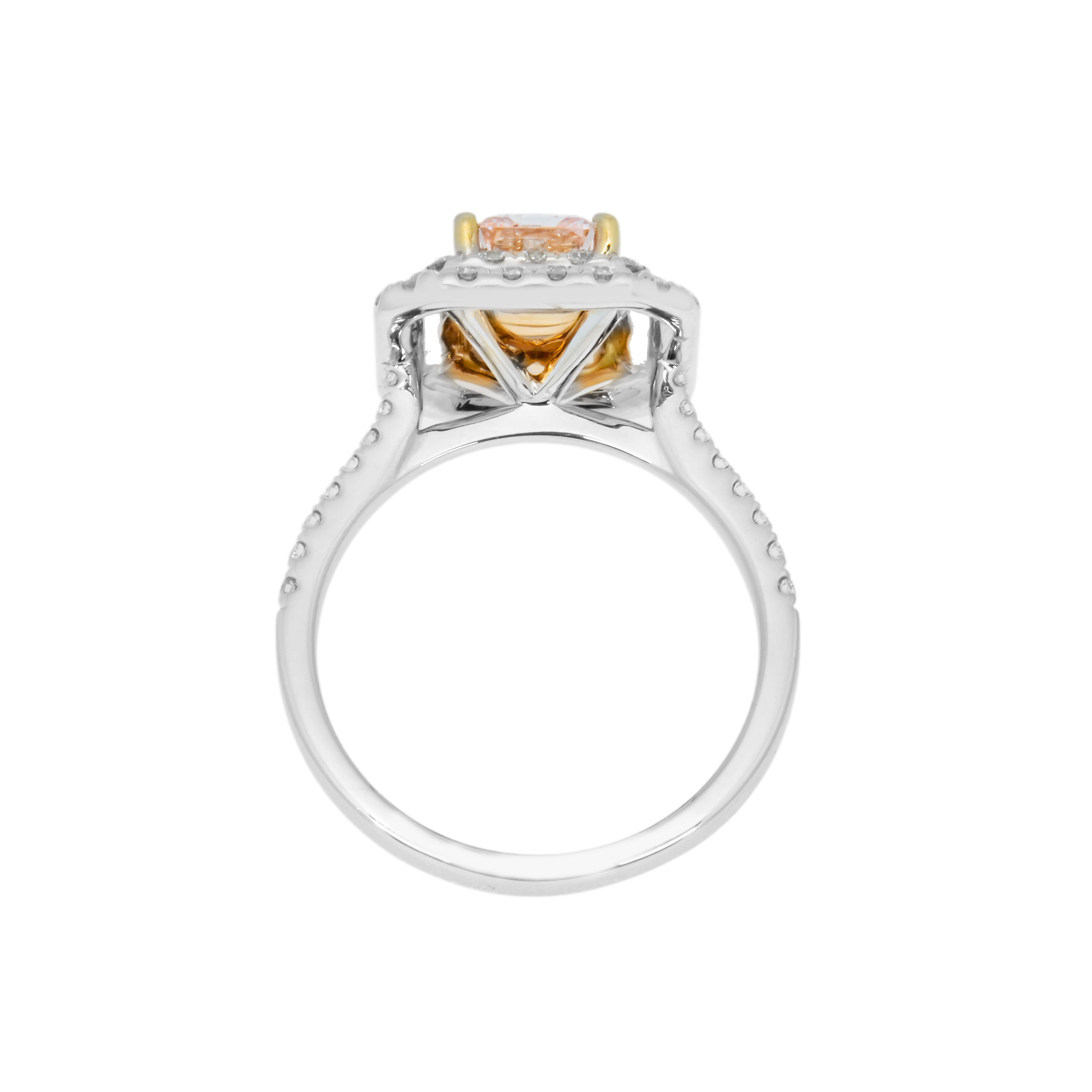 18K White Gold 2.08 Emerald Cut Fancy Intense Pink Diamond Ring 3.08Ctw Bridal