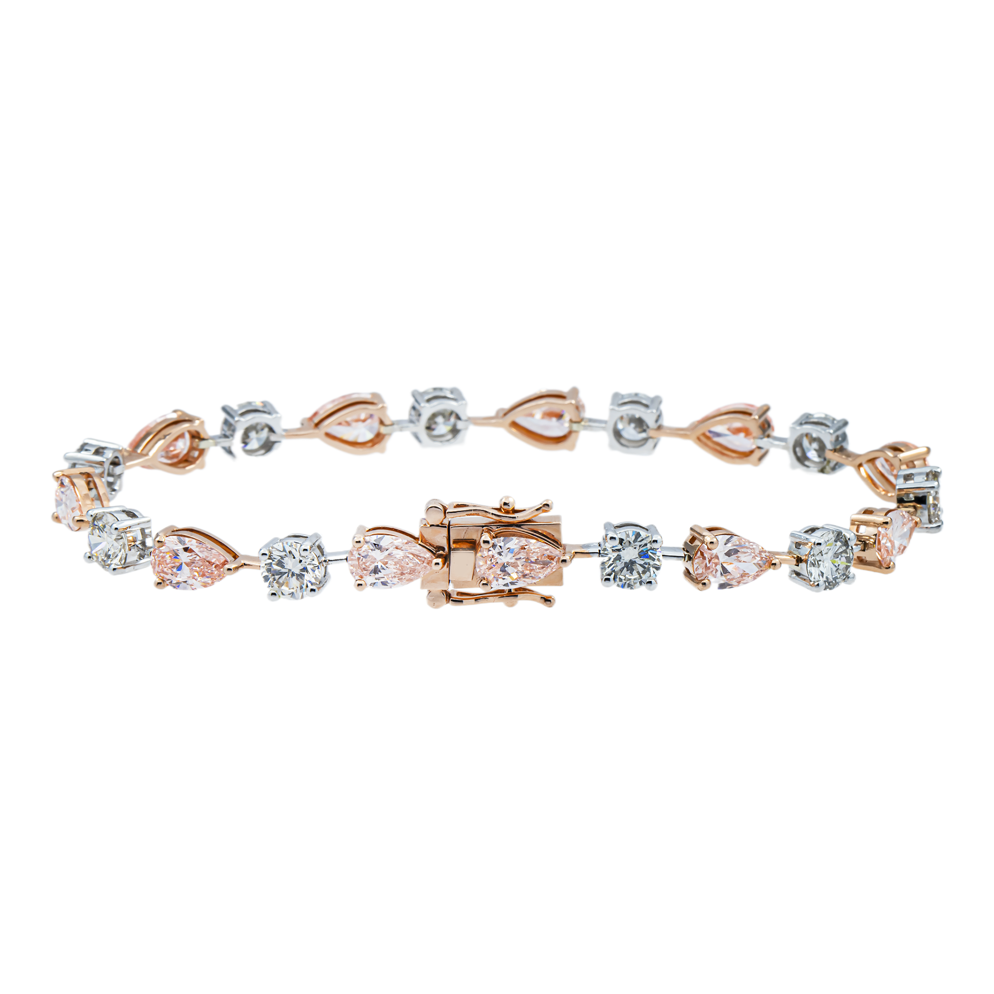 14K Two Tone Pear Cut Fancy Pink & White Diamond Satellite Bracelet 12.37ct