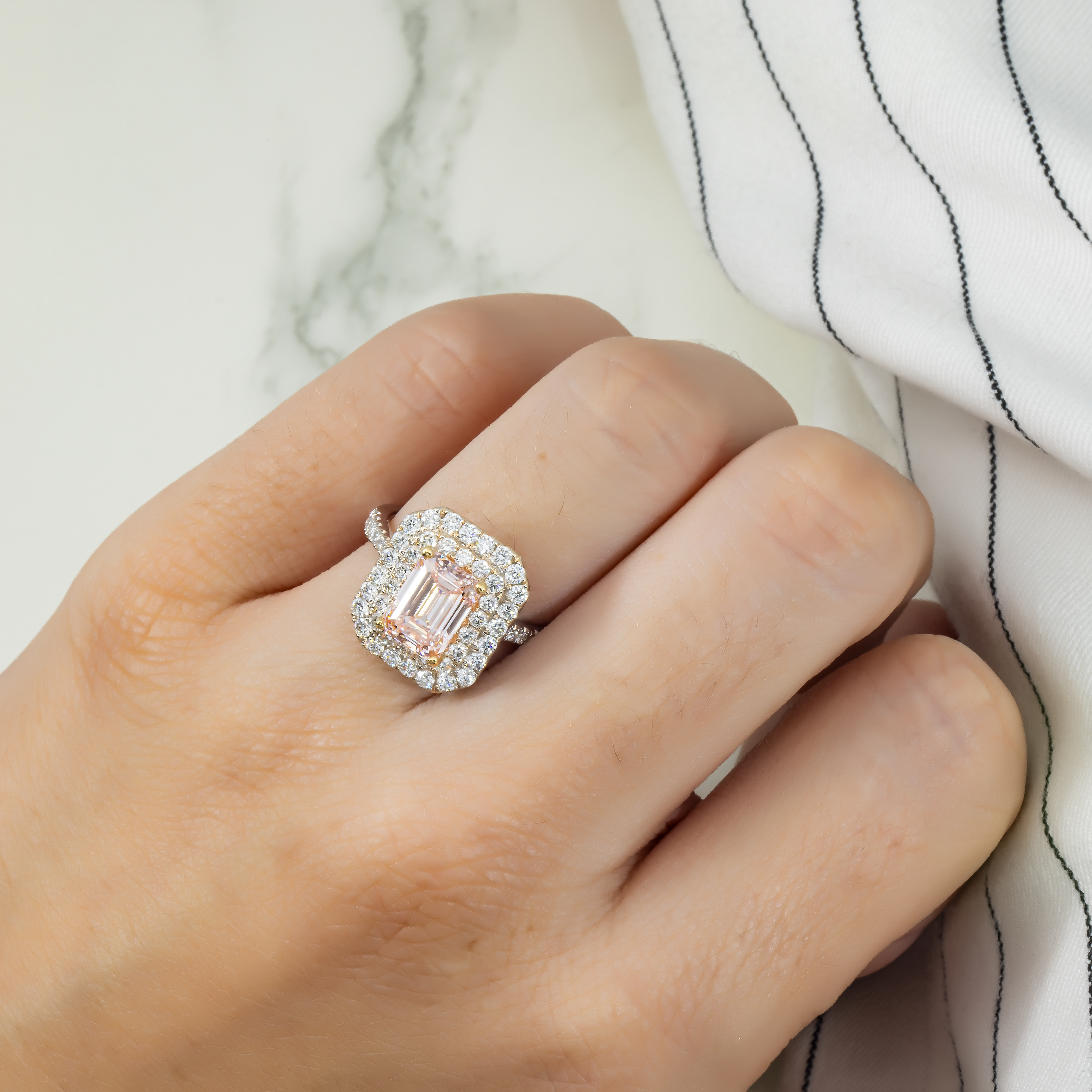 18K White Gold 2.08 Emerald Cut Fancy Intense Pink Diamond Ring 3.08Ctw Bridal