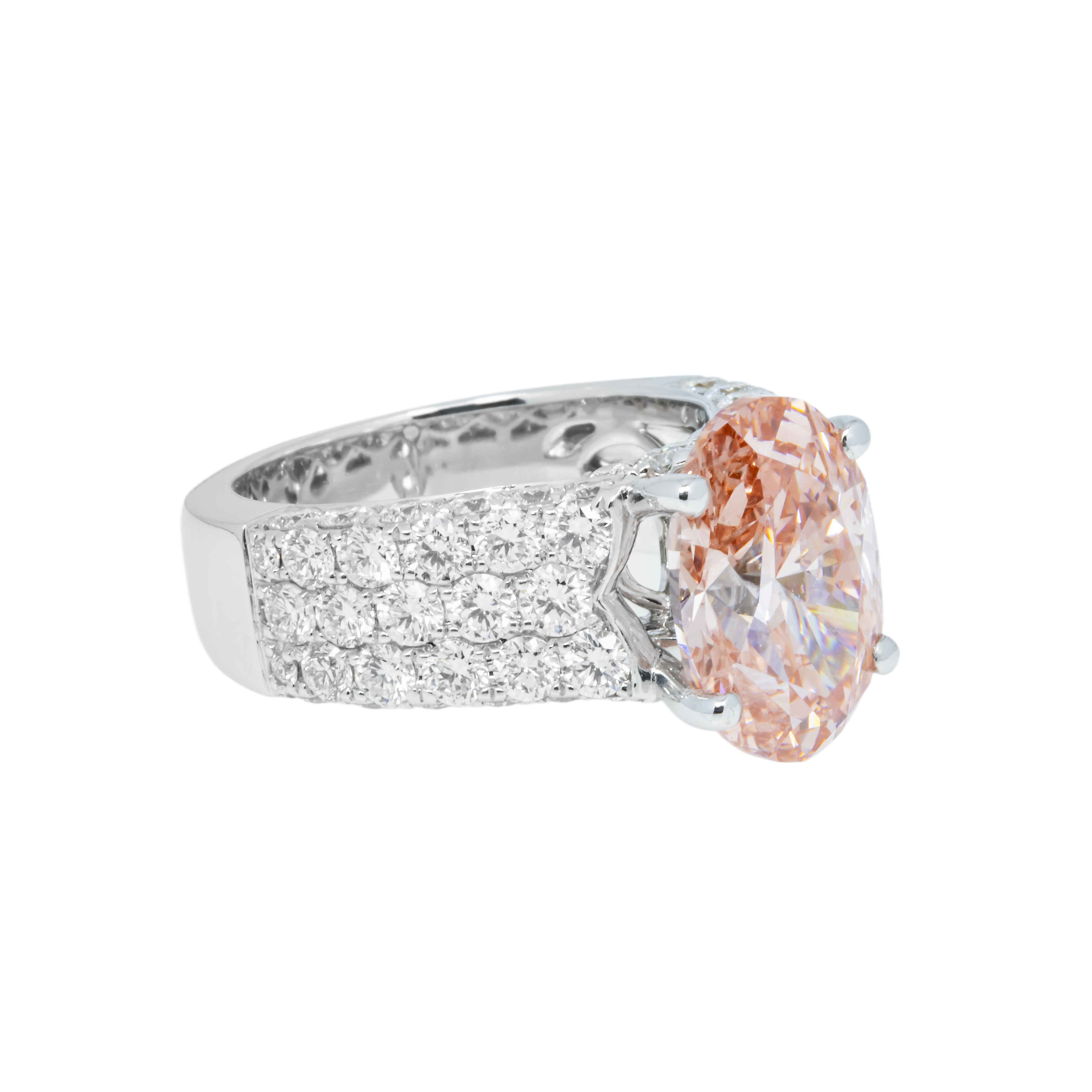 18K White Gold 5Ct Oval Cut Fancy Vivid Pink Diamond Ring 7.83Ctw Bridal