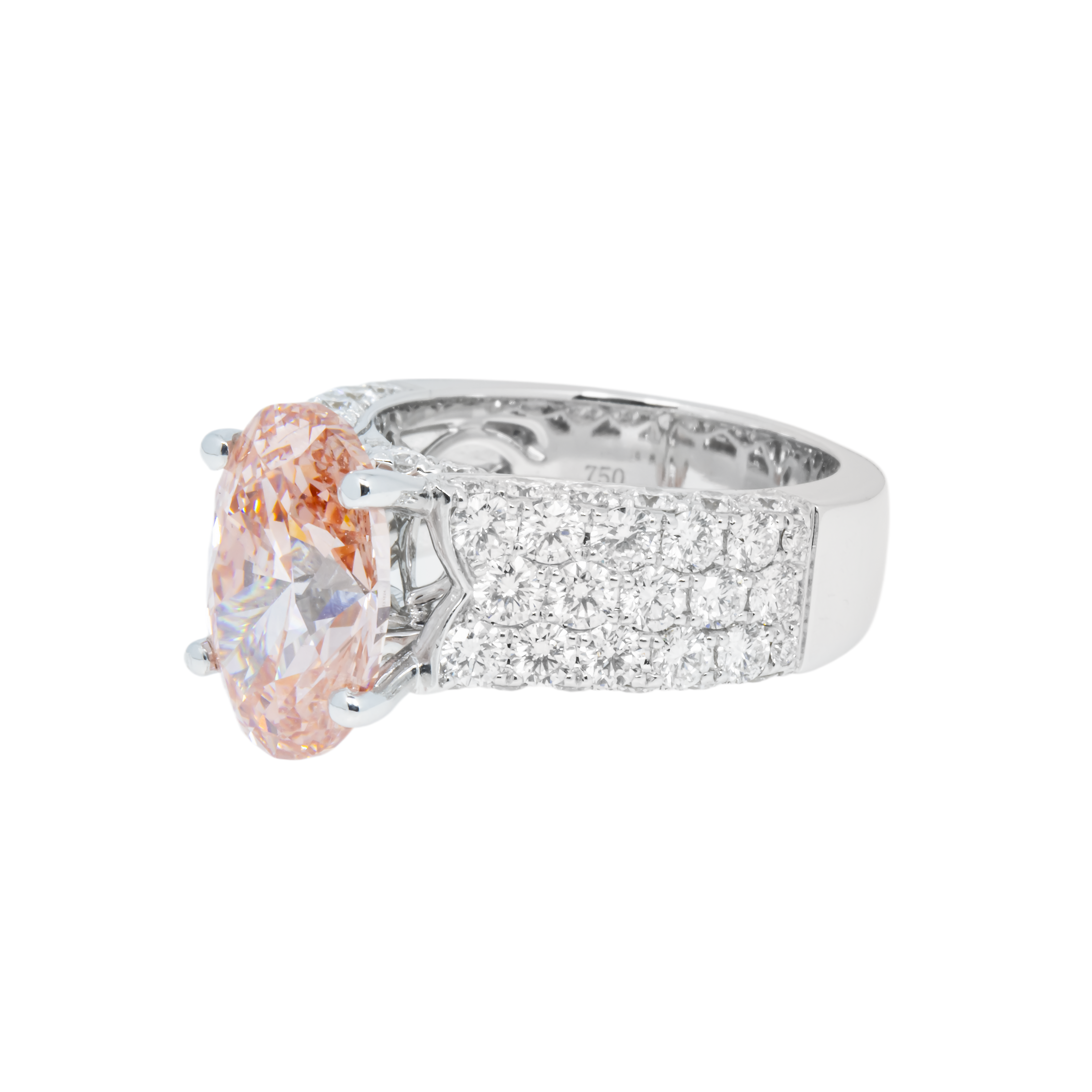 18K White Gold 5Ct Oval Cut Fancy Vivid Pink Diamond Ring 7.83Ctw Bridal