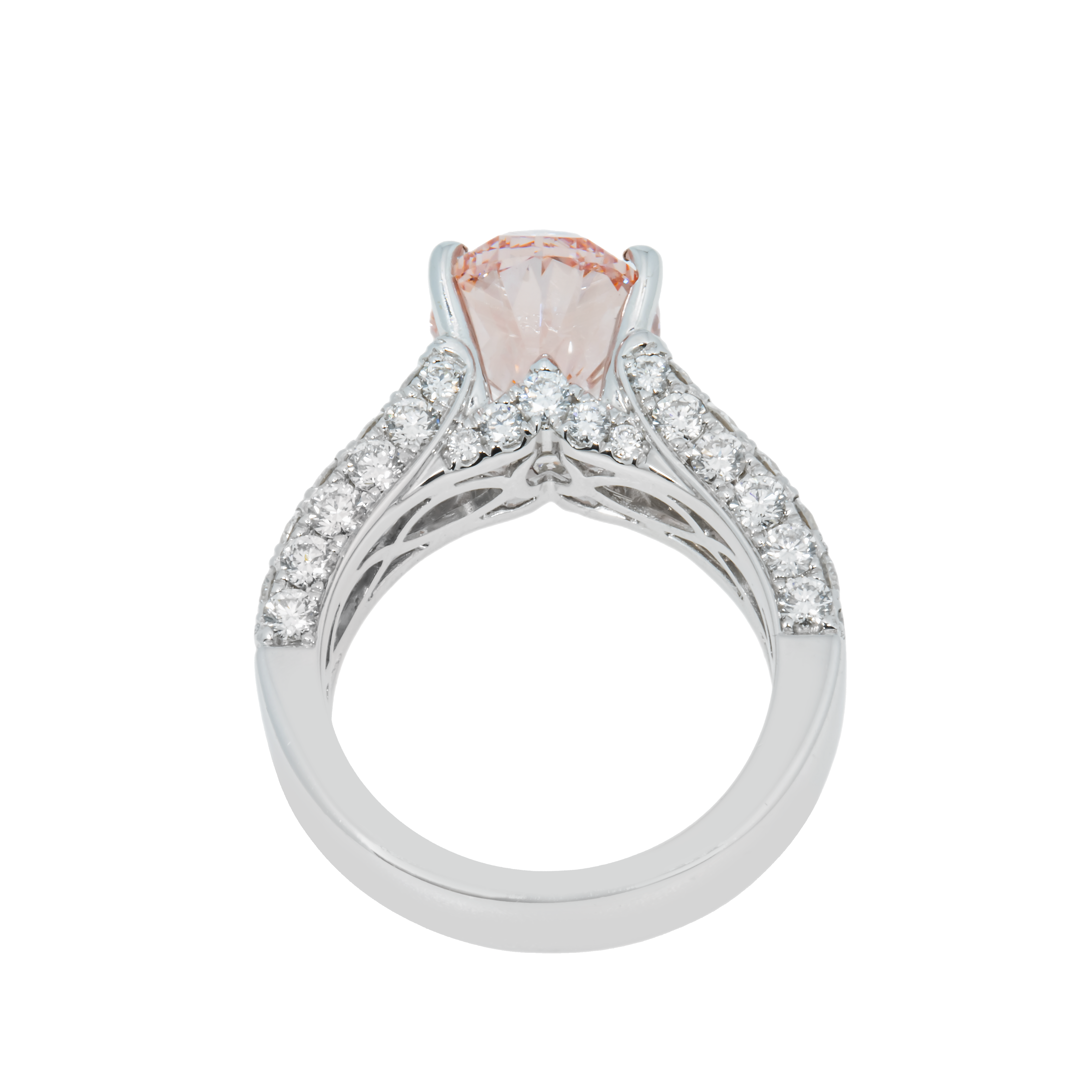 18K White Gold 5Ct Oval Cut Fancy Vivid Pink Diamond Ring 7.83Ctw Bridal