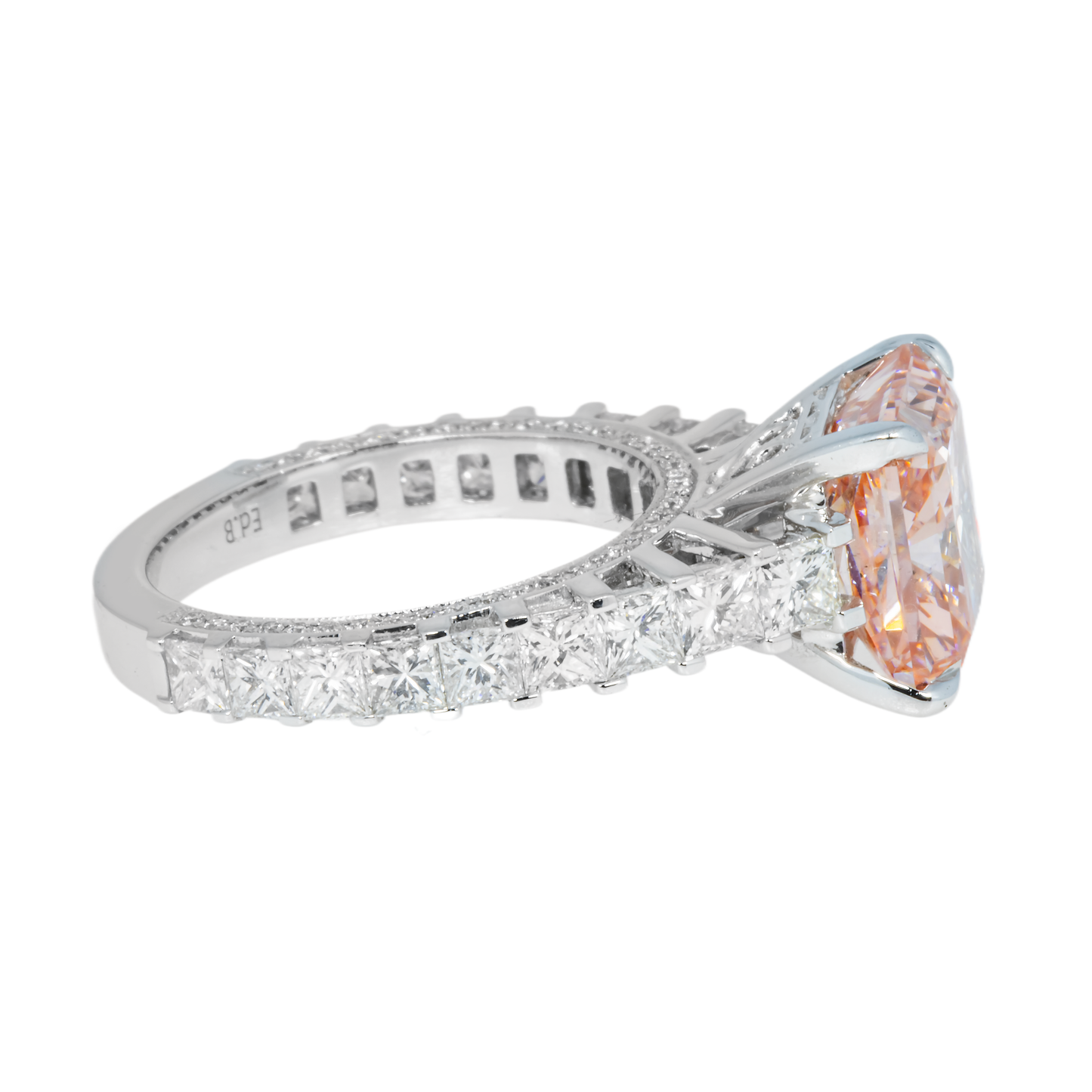 18K White Gold 5.06ct Princess Cut Fancy Vivid Pink Diamond Ring 7.36ctw