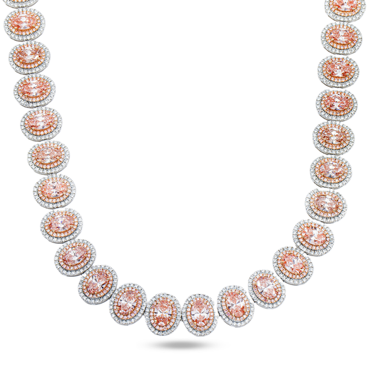 14K White Gold Oval Cut Fancy Pink Diamond Necklace W/ Halo 52.03ct