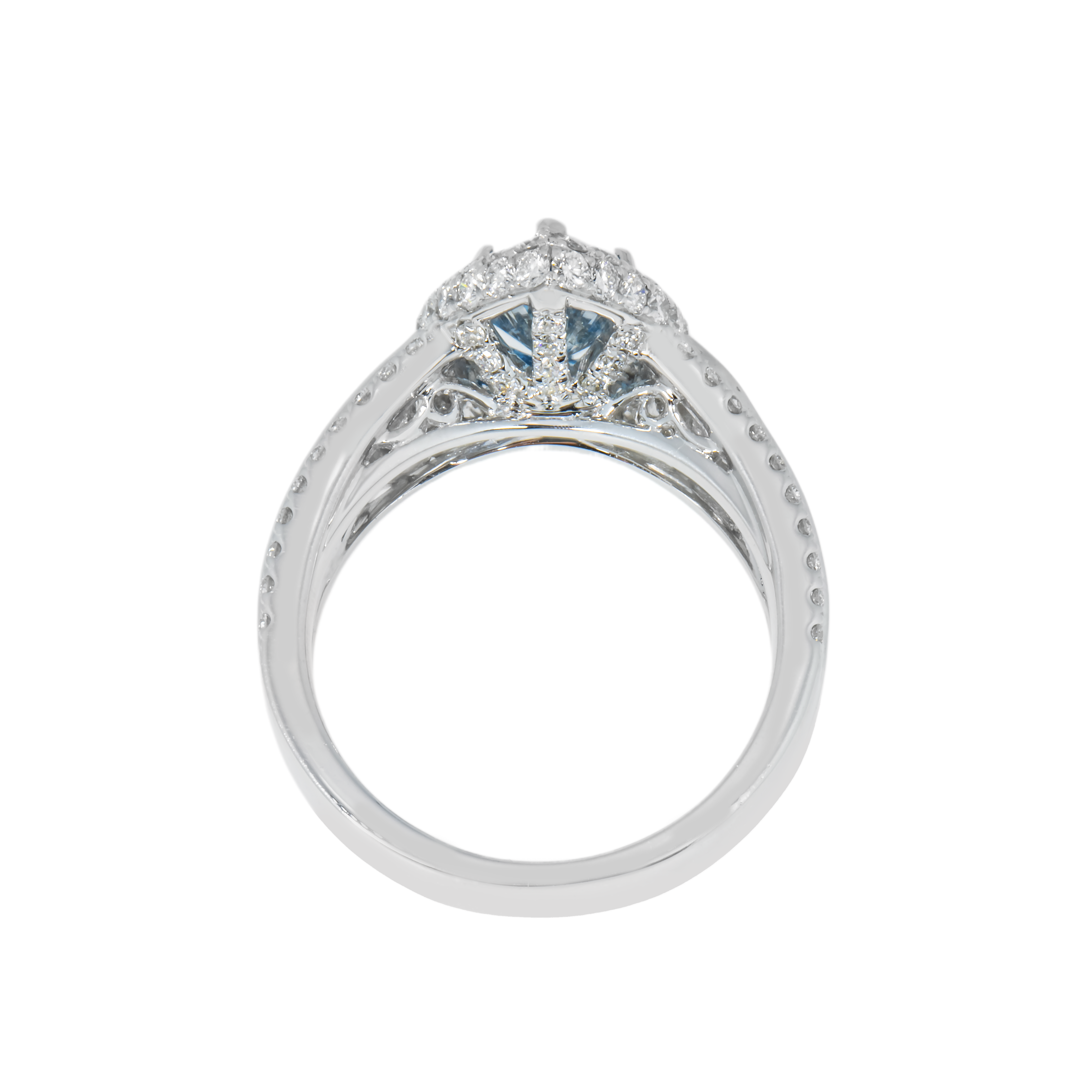 18K White Gold 1.5Ctw Marquise Cut Fancy Vivid Blue Diamond Ring 3.20Ctw Bridal